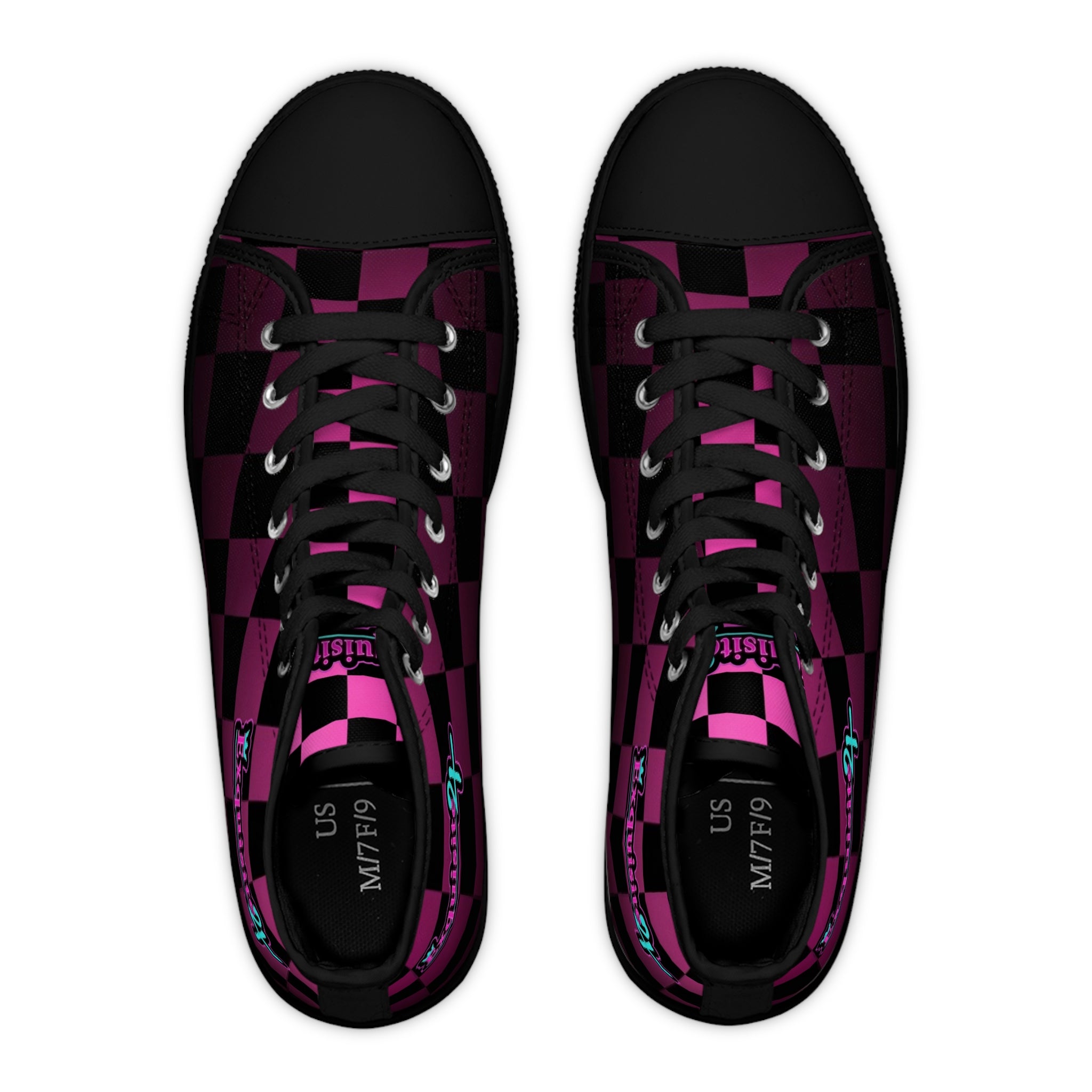 Women's Pink & Black Checkerboard High Top Sneakers