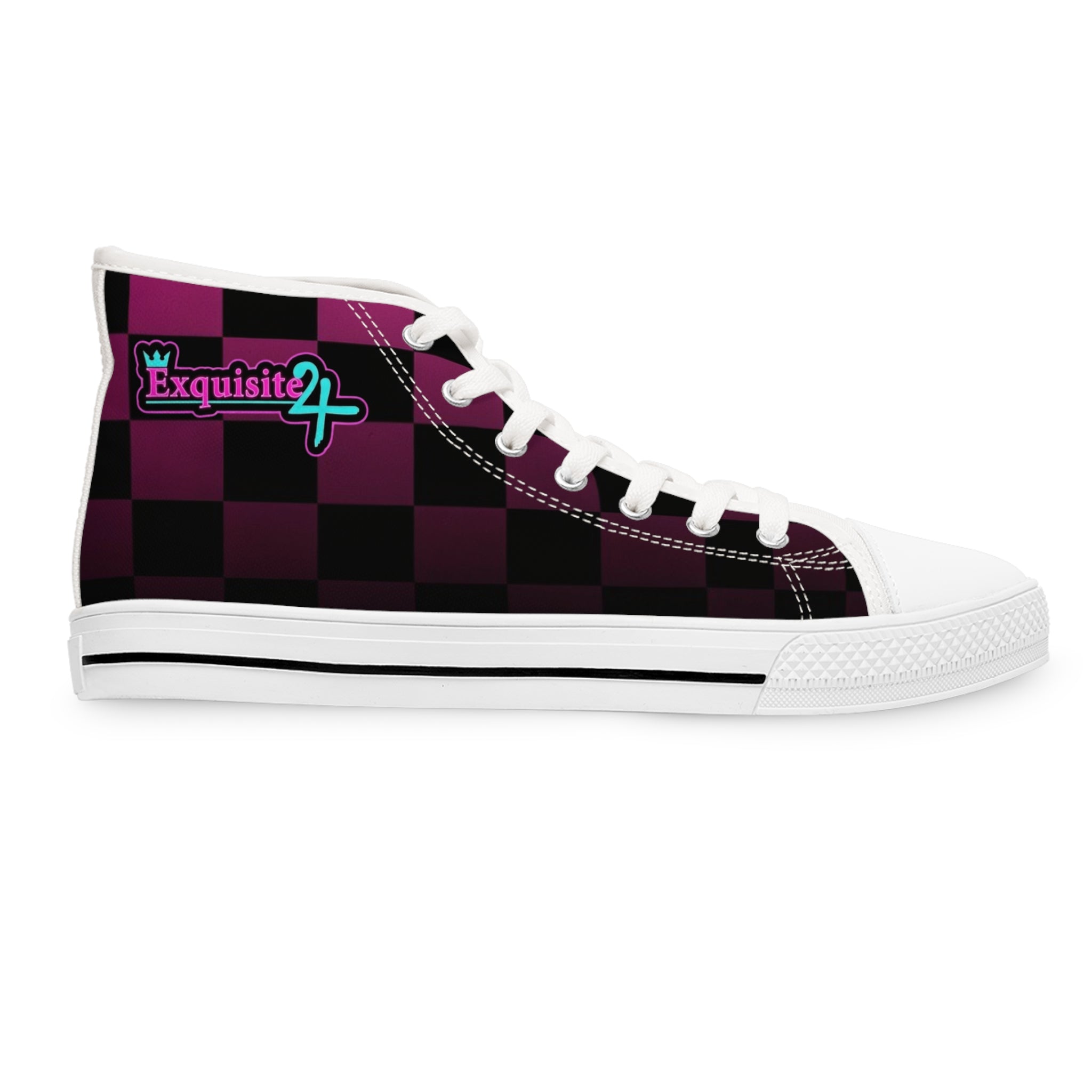 Women's Pink & Black Checkerboard High Top Sneakers