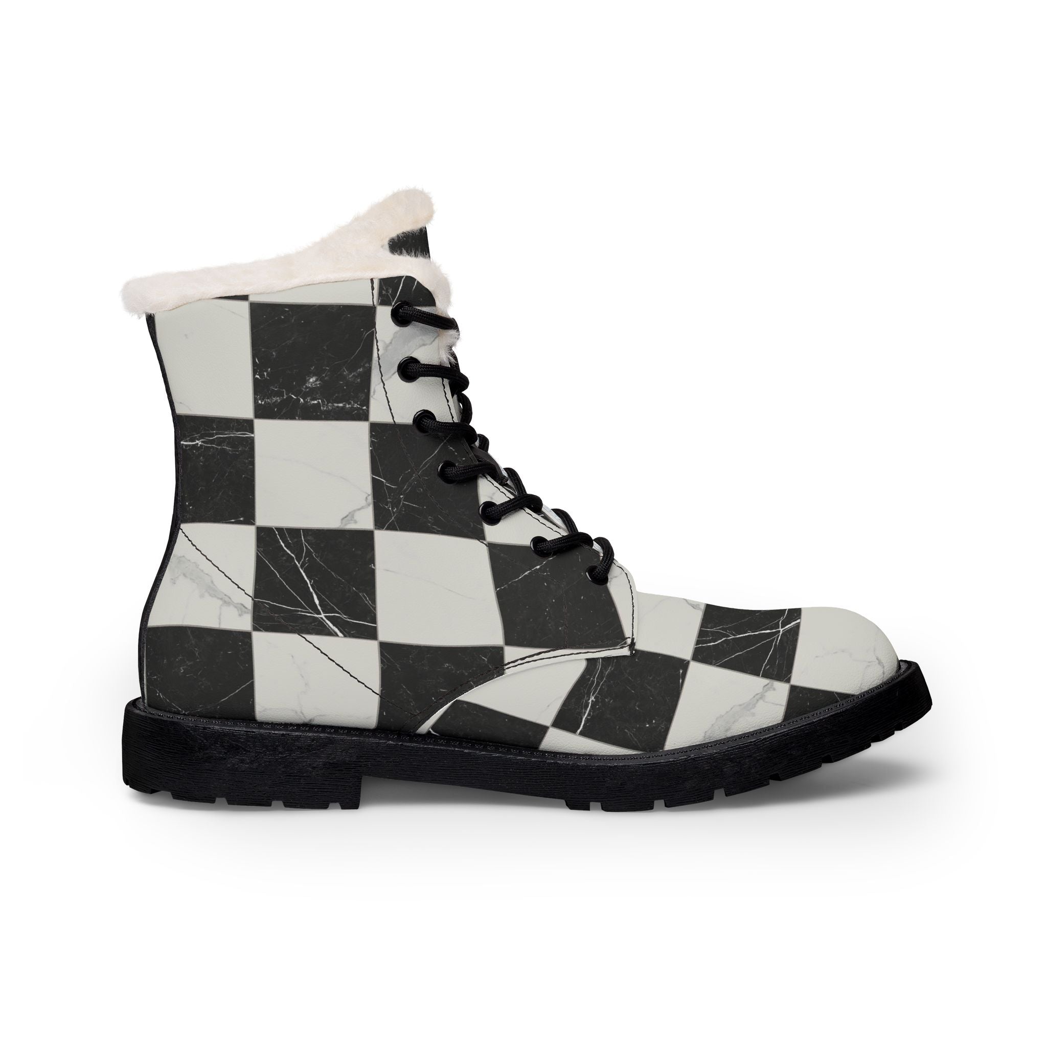 Women's Checkerboard Fur-Lined Leather Boots