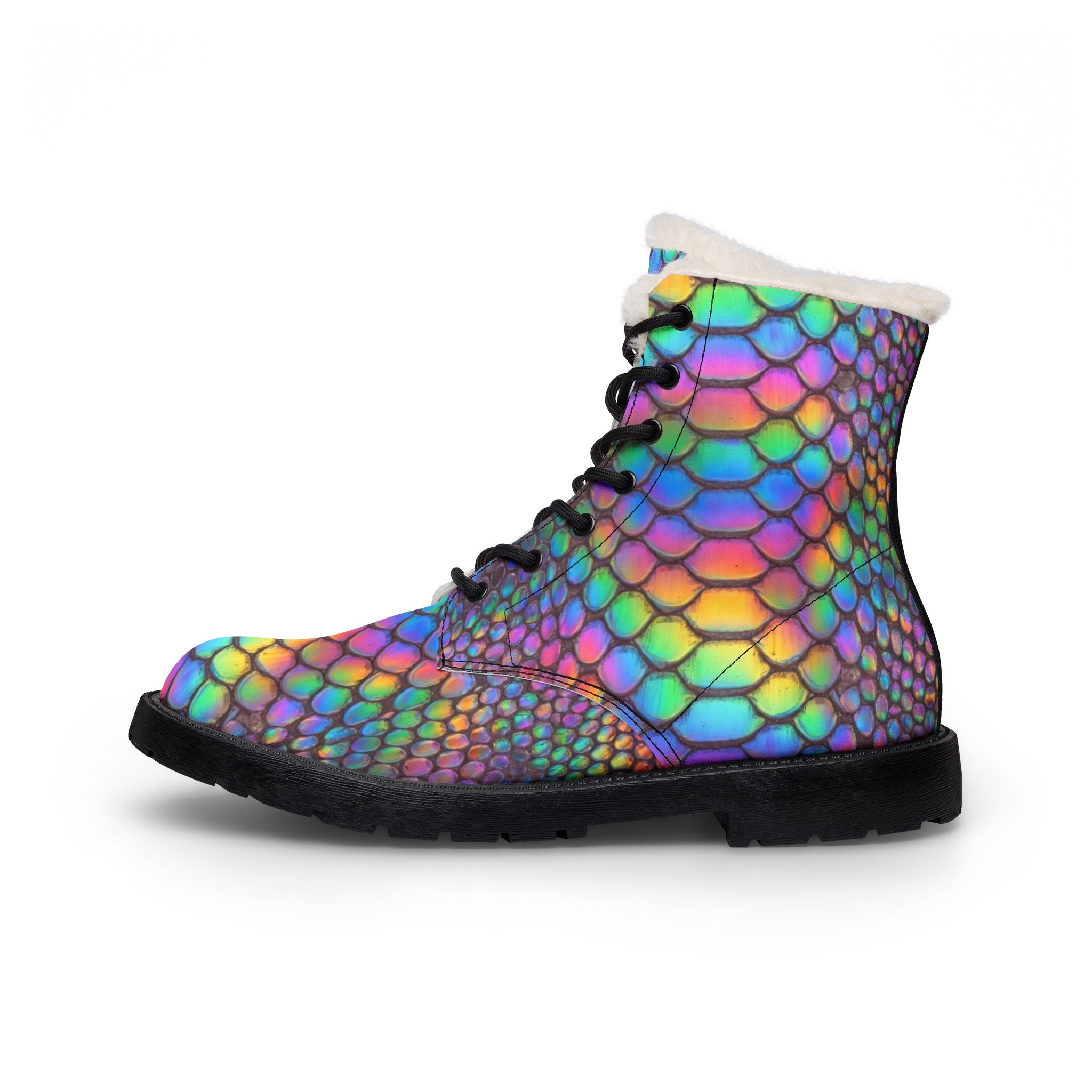 Women's  Iridescent Mermaid Scale Fur-Lined Leather Boots