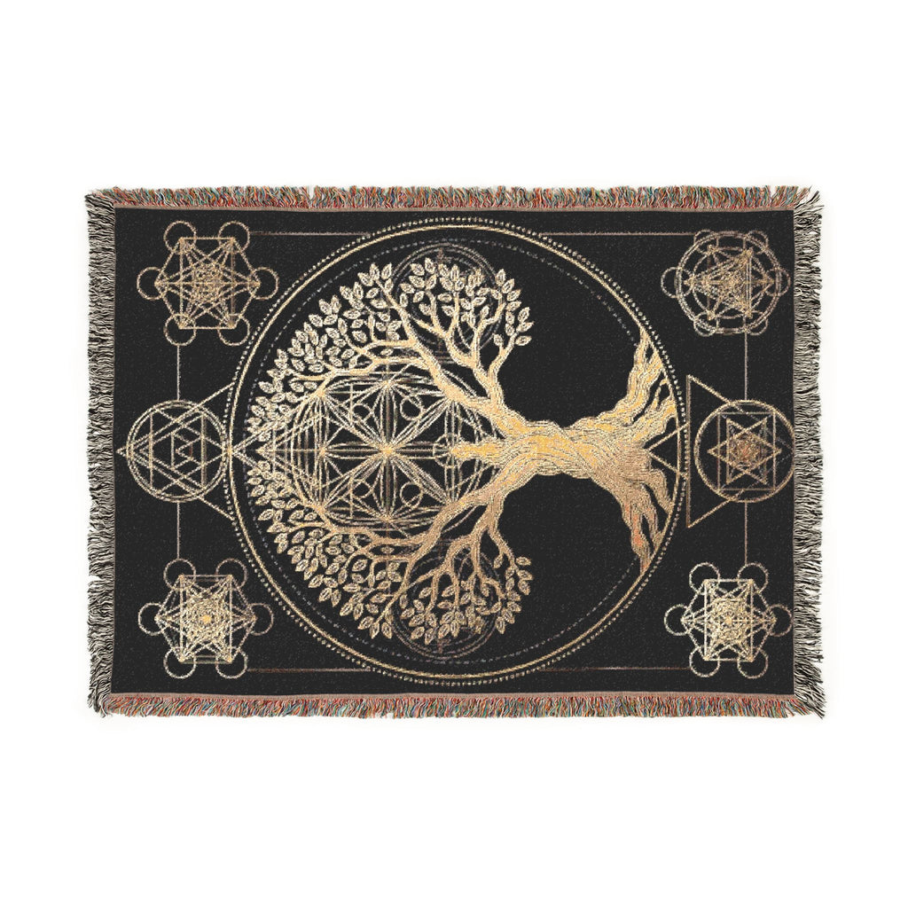 Tree of Life Metatron Woven Blanket — Golden Sacred Geometry Throw