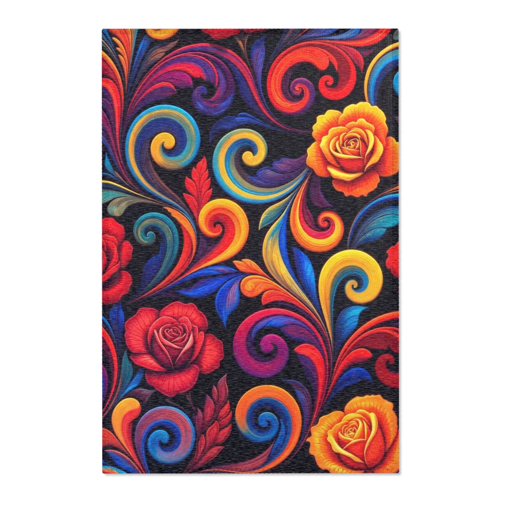 Vibrant Floral Swirl Area Rug — Colorful Rose Accent Rug