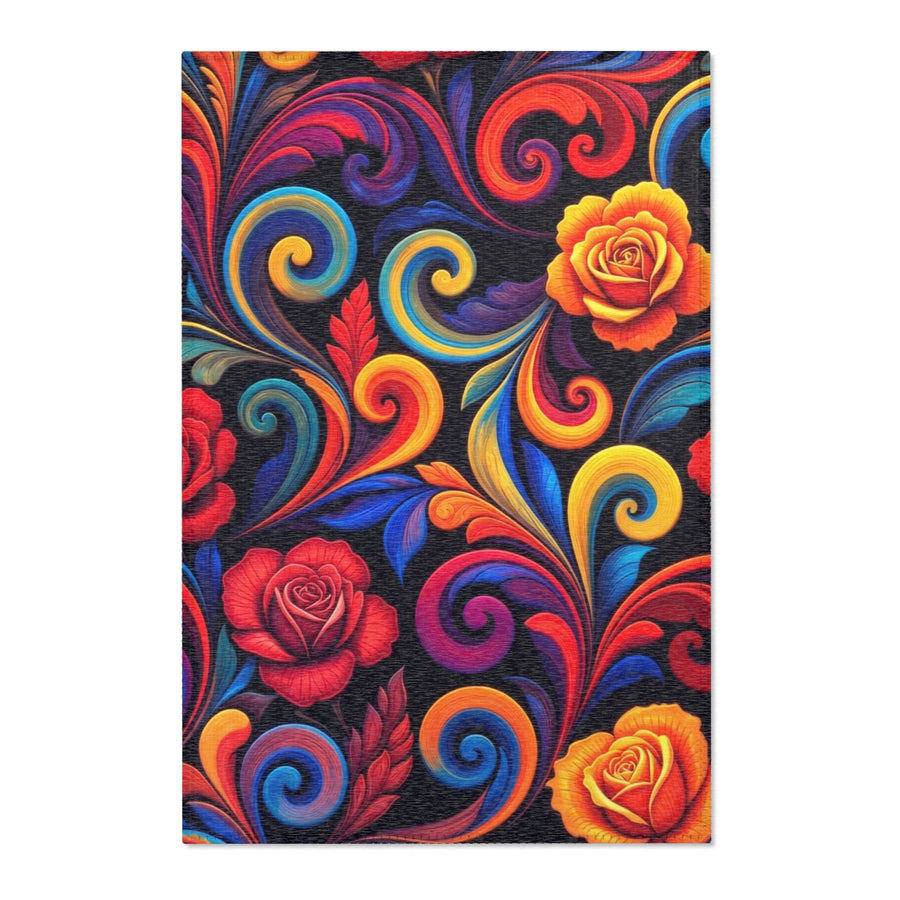 Vibrant Floral Swirl Area Rug — Colorful Rose Accent Rug