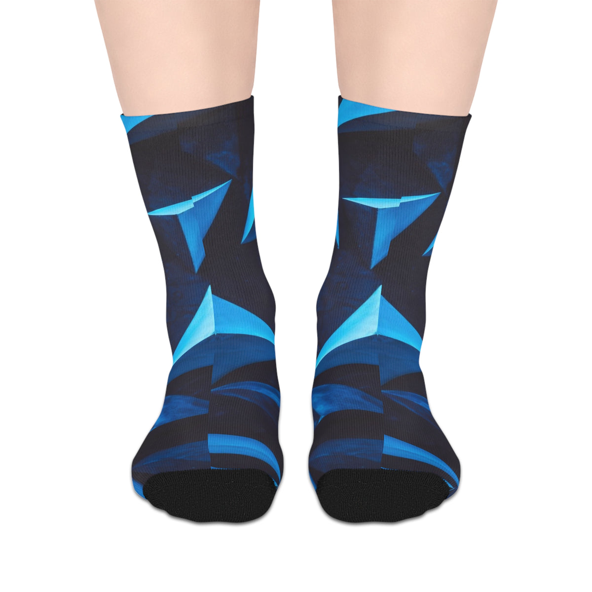Abstract Blue Geometric Mid-Length Socks