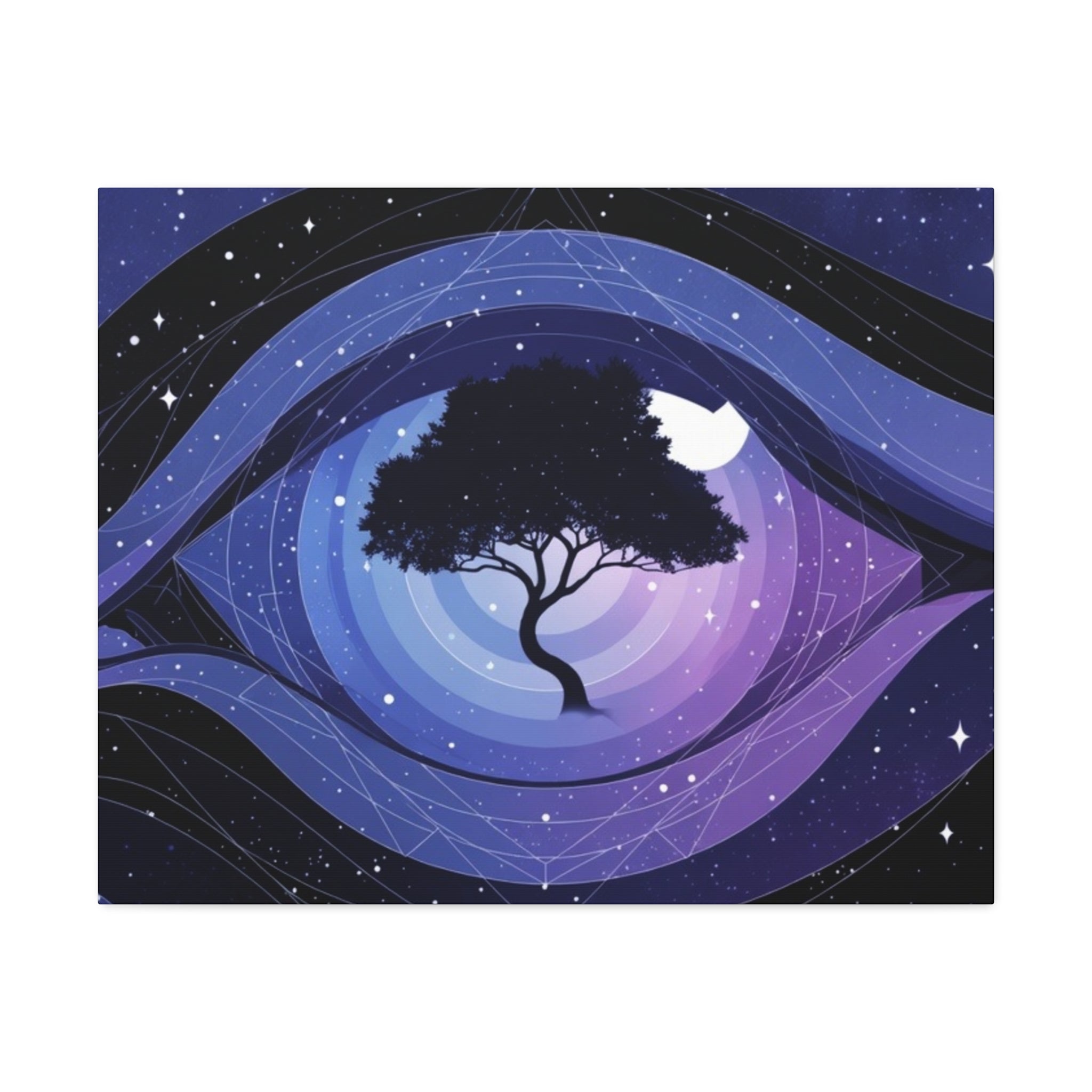 Night Tree Stretched Canvas Wall Art — Mystical Purple Galaxy Eye Design
