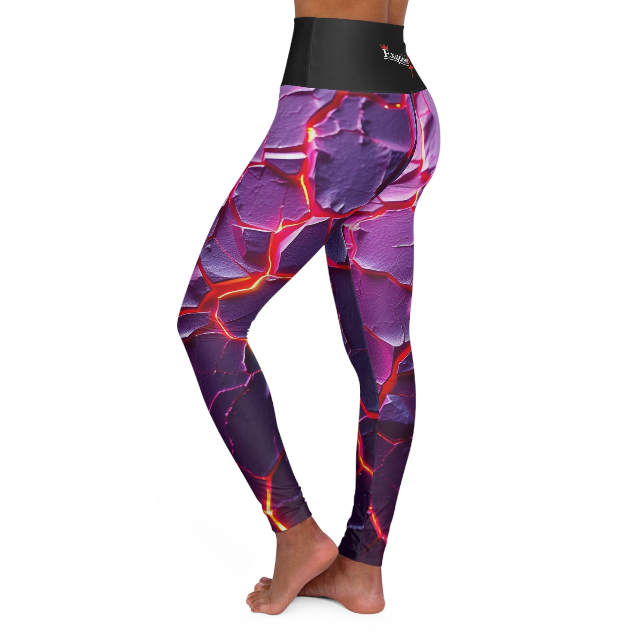 Purple Lava High-Waist Yoga Leggings — Abstract Cracked Rock AOP