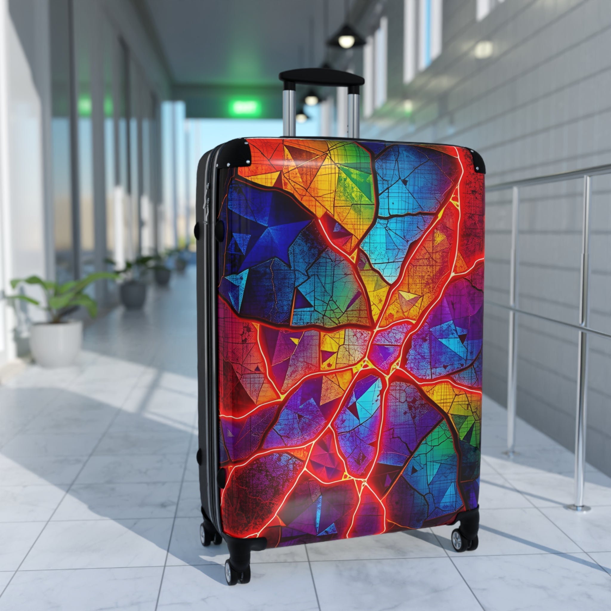 Colorful Cracked Glass Carry-On Suitcase — Vibrant Abstract Travel Luggage