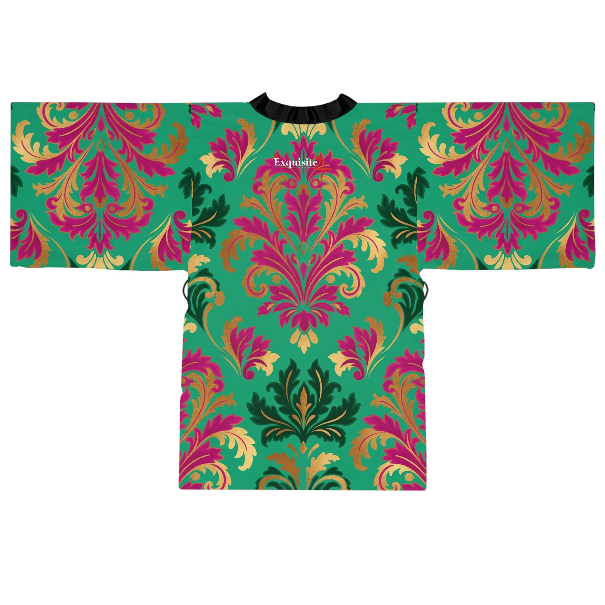 Kimono Robe - Vibrant Teal & Magenta Damask Lounge Kimono