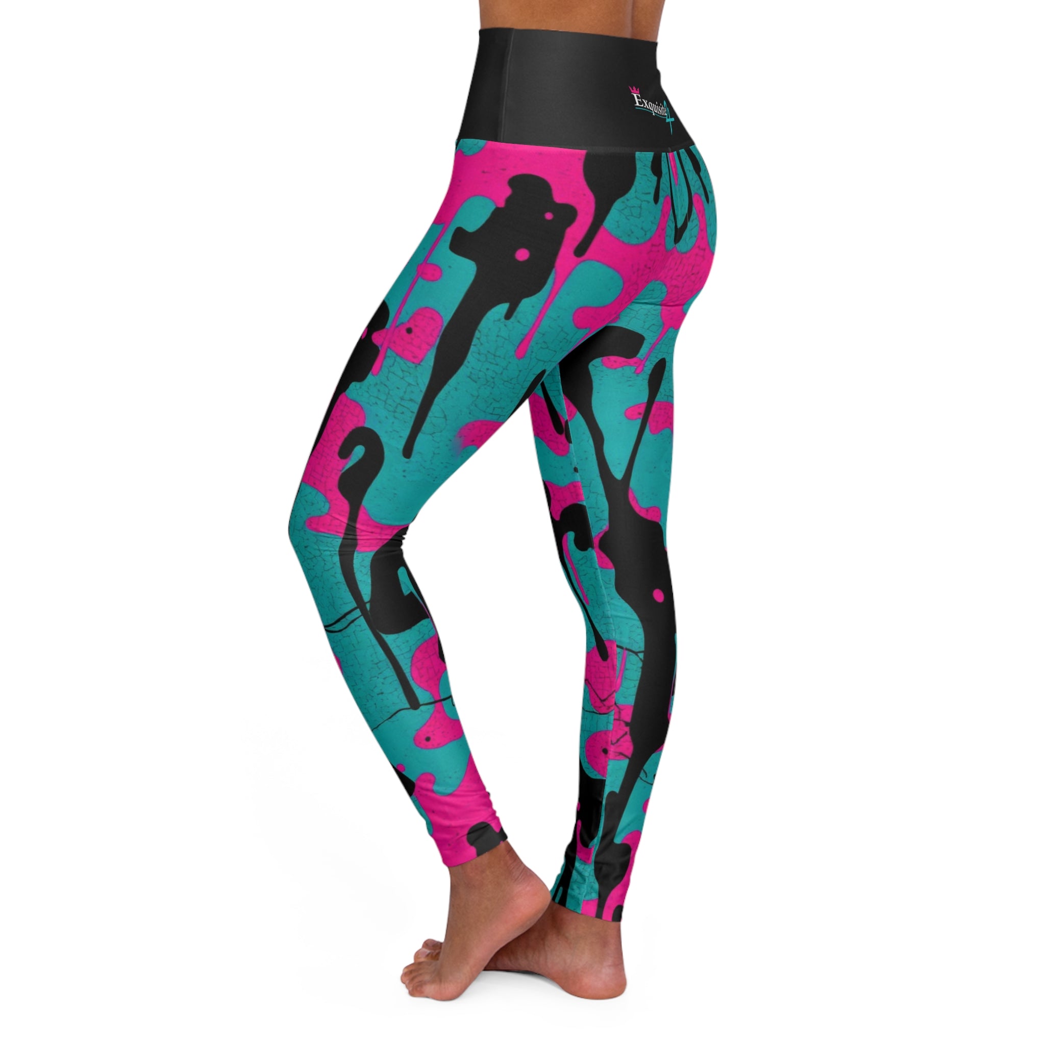 High-Waist Pink & Teal Camo Yoga Leggings