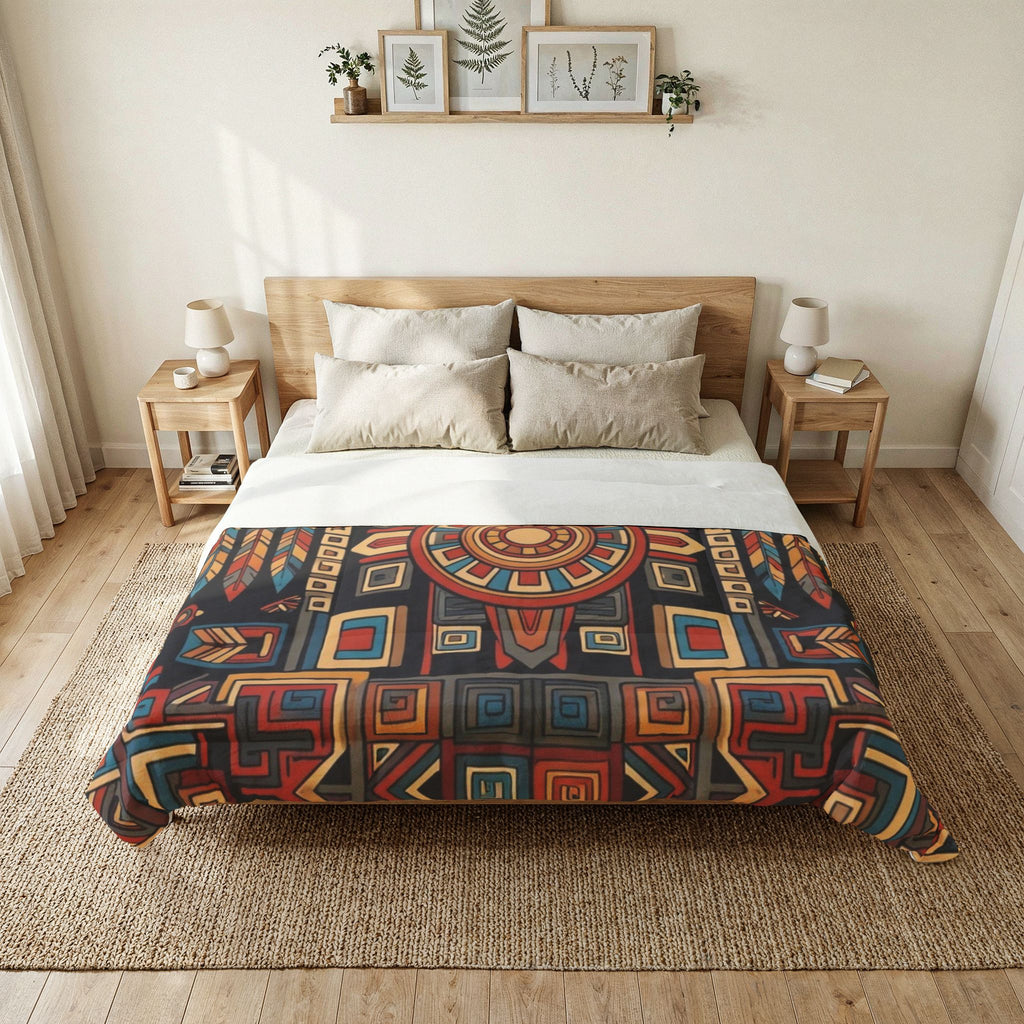 Boho Geometric Cotton Comforter – Tribal Sun Medallion Bedding