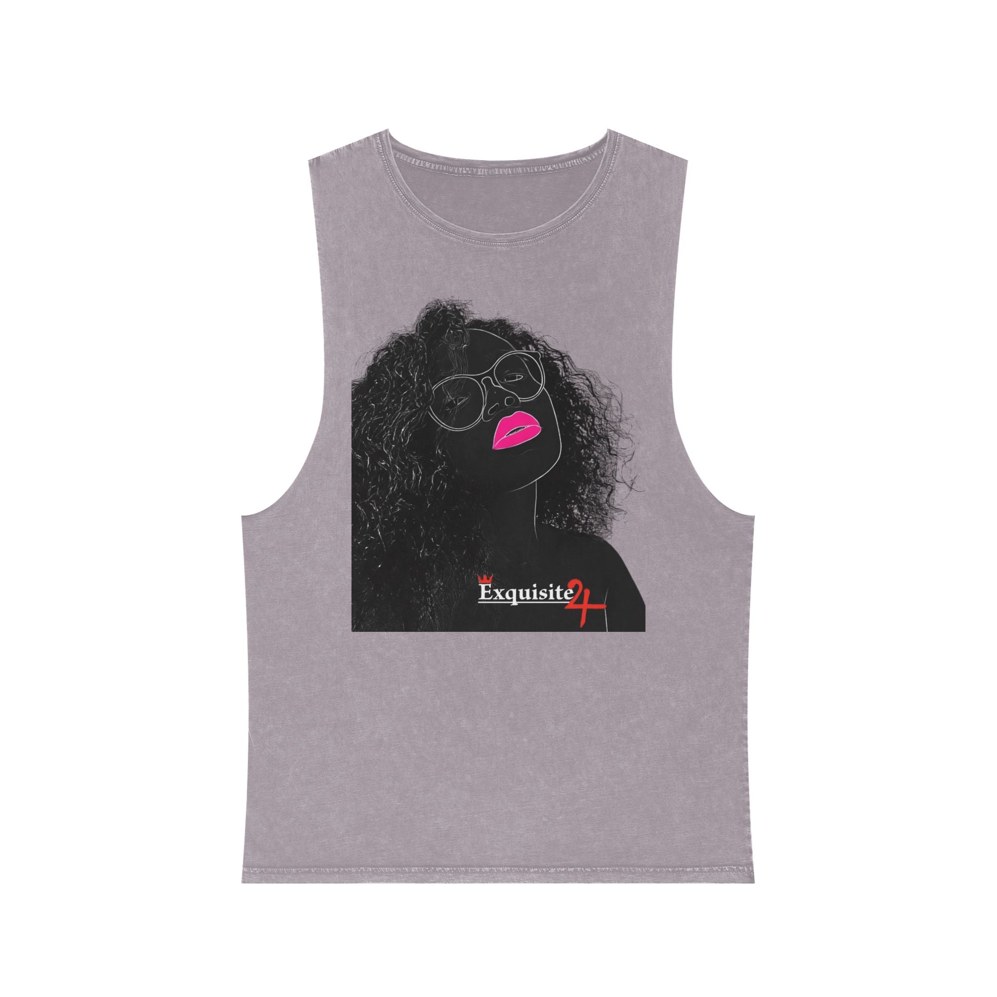 Stonewash Graphic Tank Top — Neon Lips & Red Gem Artwork