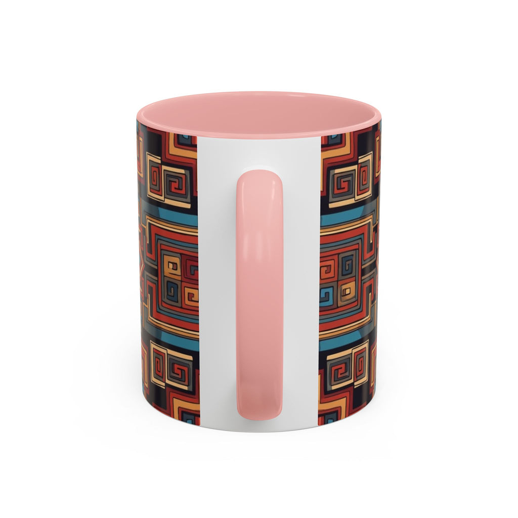 Boho Geometric Accent Mug — Colorful Tribal Pattern Coffee Cup