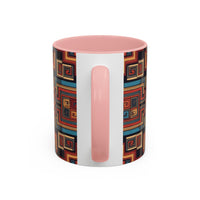 Boho Geometric Accent Mug — Colorful Tribal Pattern Coffee Cup