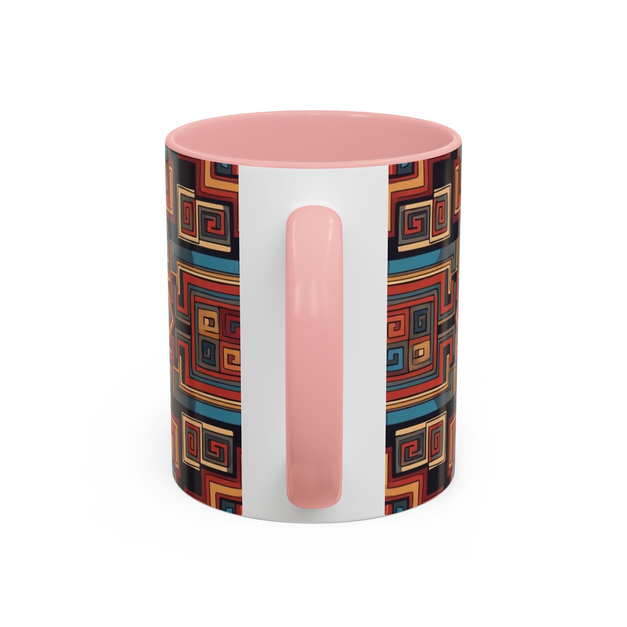 Boho Geometric Accent Mug — Colorful Tribal Pattern Coffee Cup