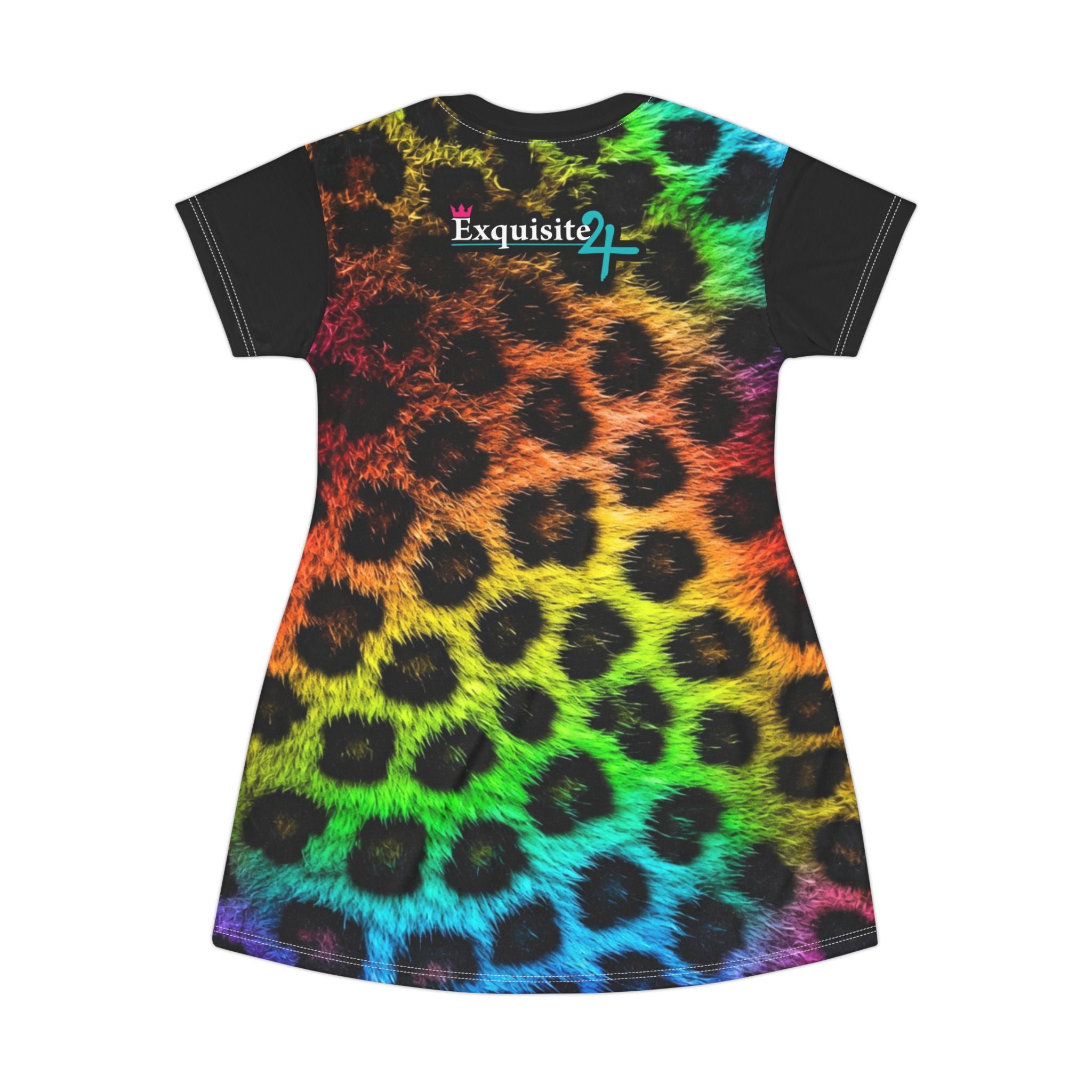 Neon Leopard All-Over Print T-Shirt Dress — Vibrant Leopard Graphic