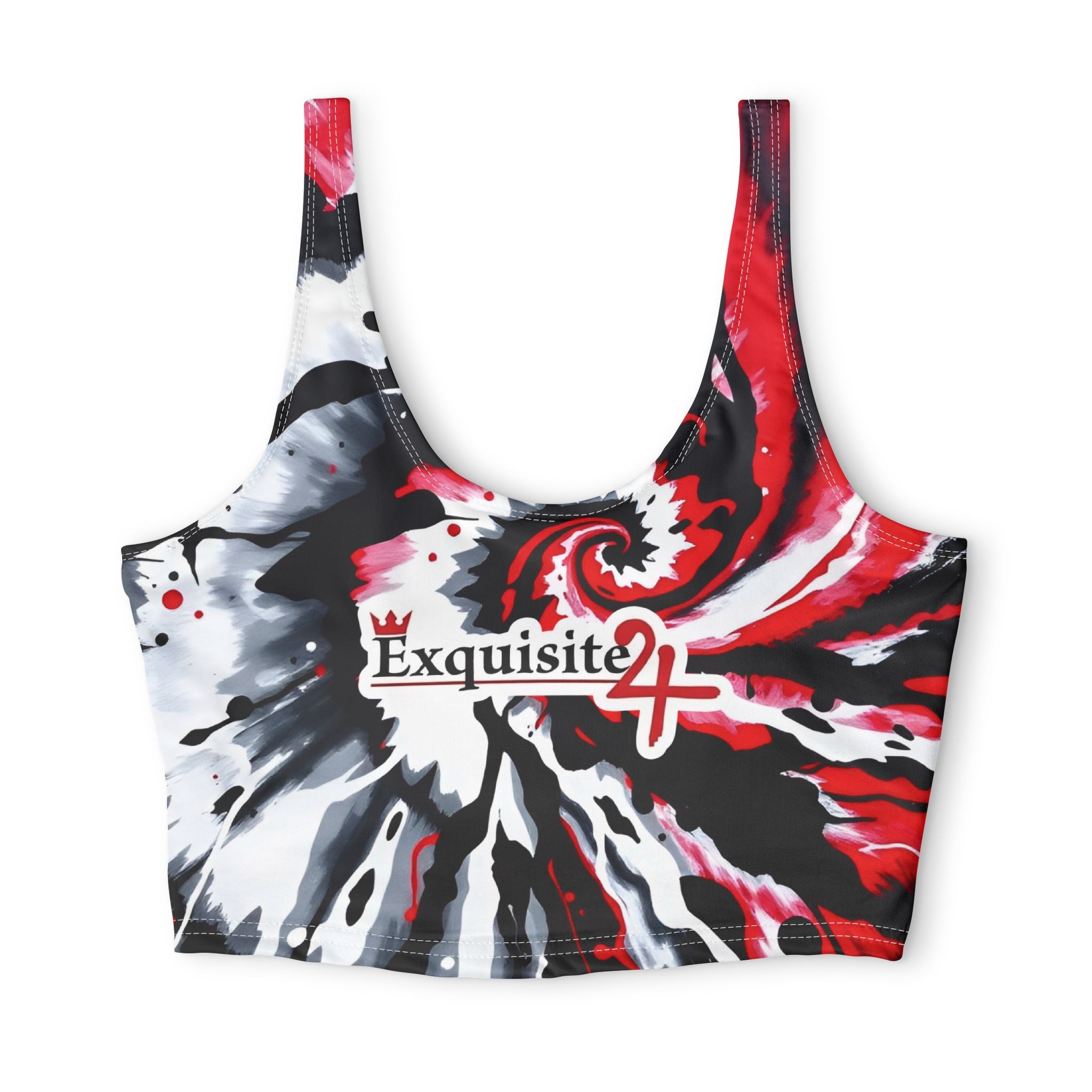 Red, Black & White Tie-Dye Sports Bra