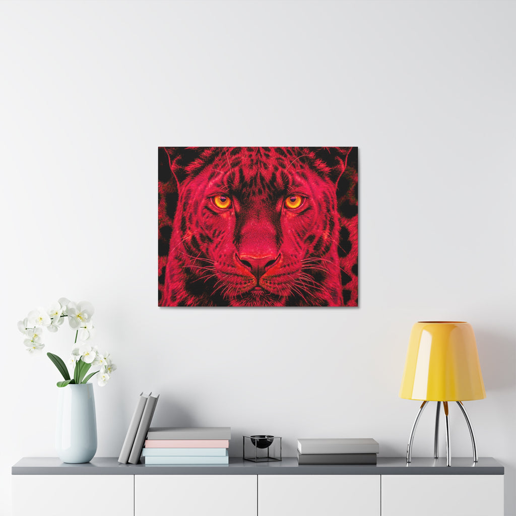 Red Panther Canvas Wall Art — Bold Neon Portrait Stretched Canvas