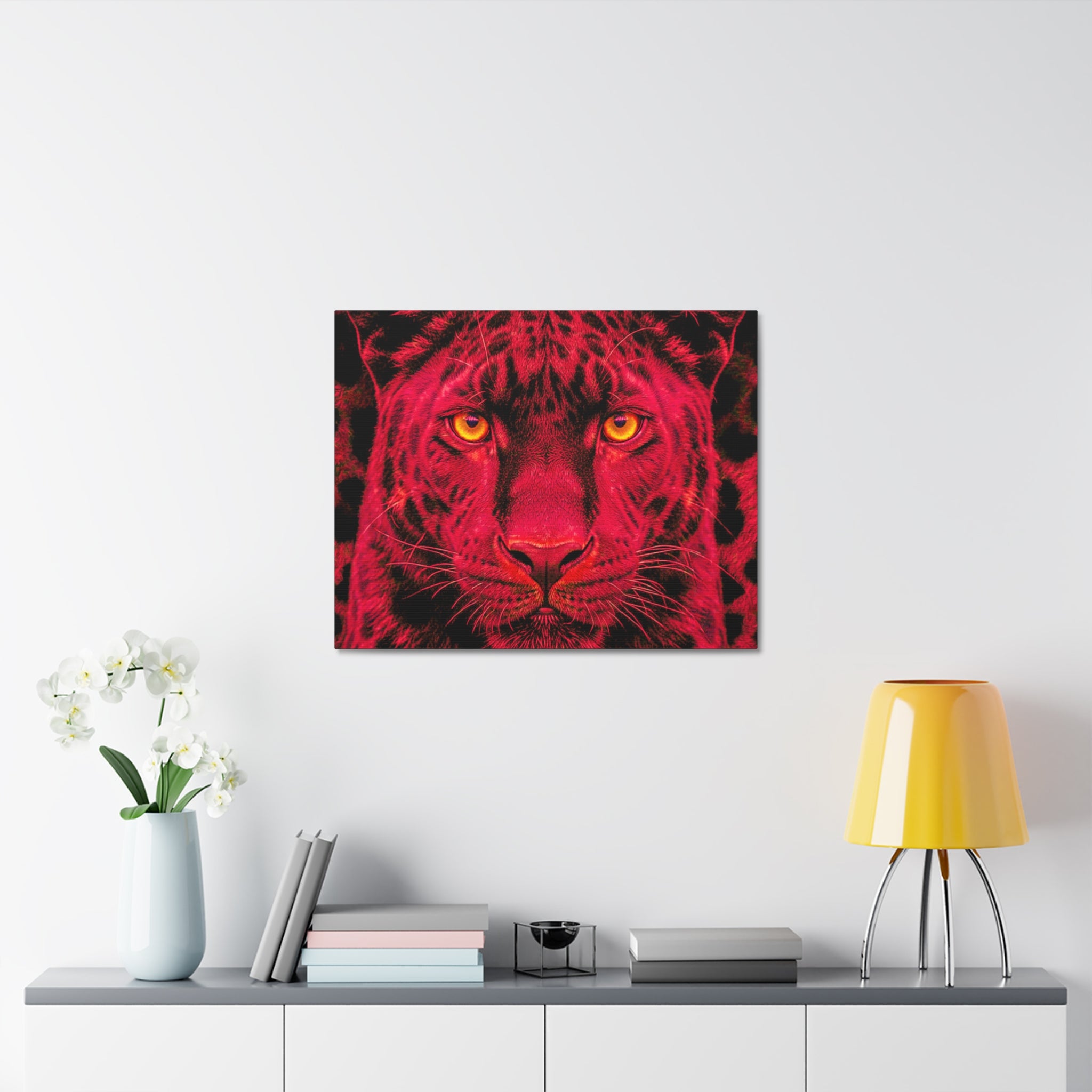 Red Panther Canvas Wall Art — Bold Neon Portrait Stretched Canvas