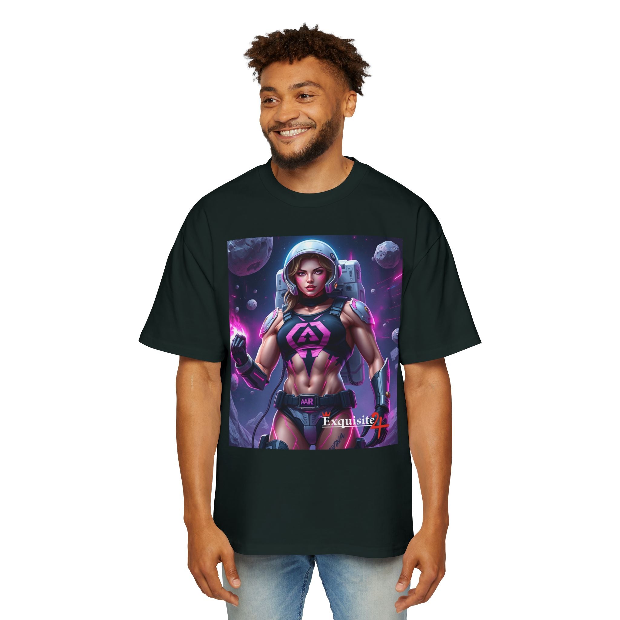 Astronaut Warrior Graphic Tee — Men's Sci‑Fi Space Gamer Oversized Shirt