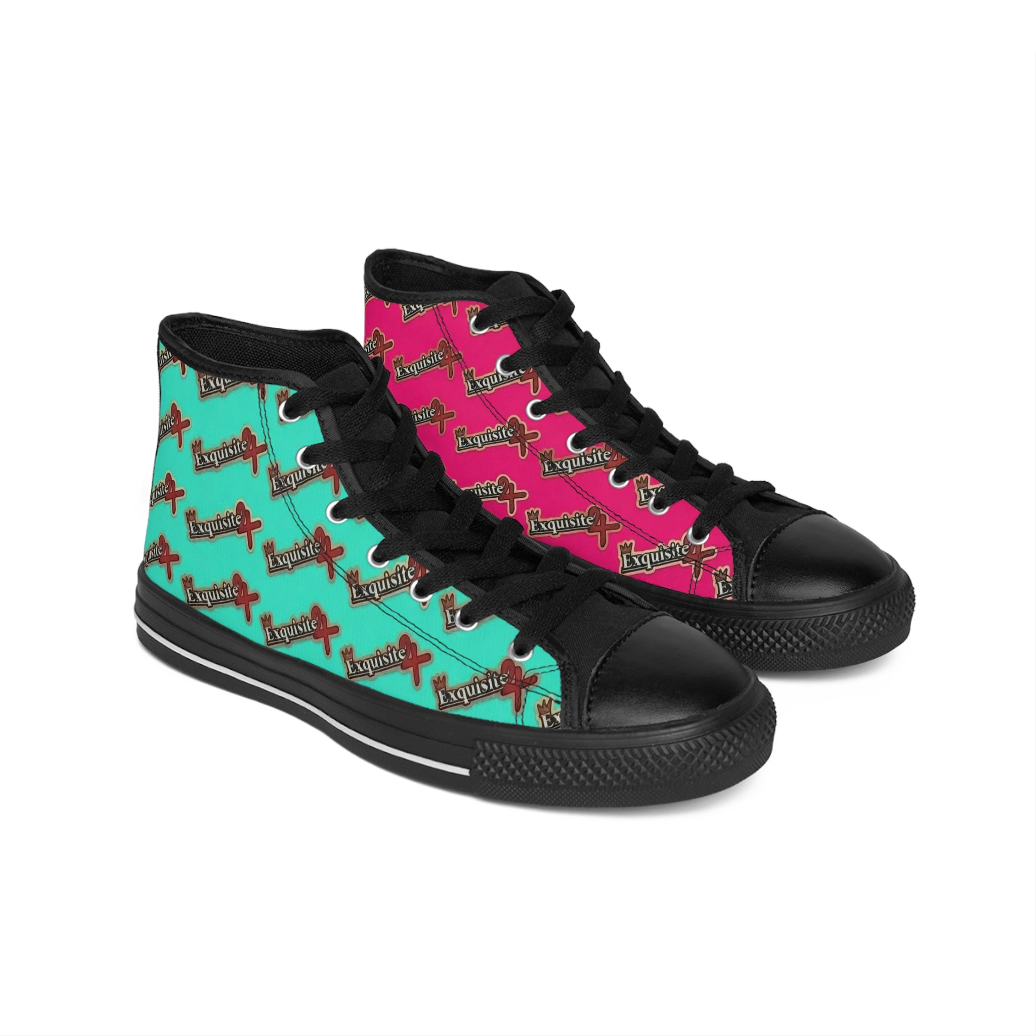 Women's Classic Sneakers — Teal & Pink 'Exquisite 24' Pattern  High-Top Shoes