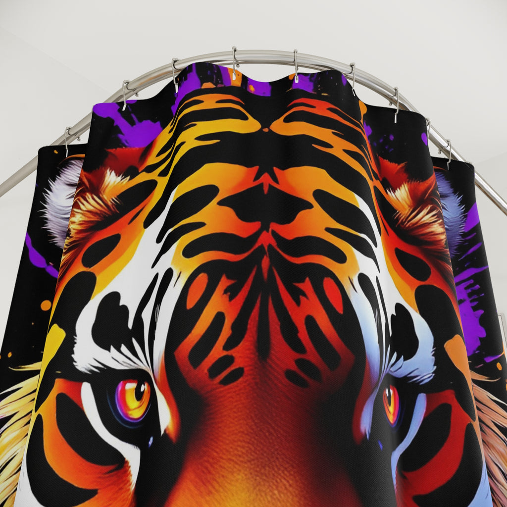 Exquisite 24 Bold Neon Tiger Shower Curtain — Vibrant Jungle Animal Bathroom Decor