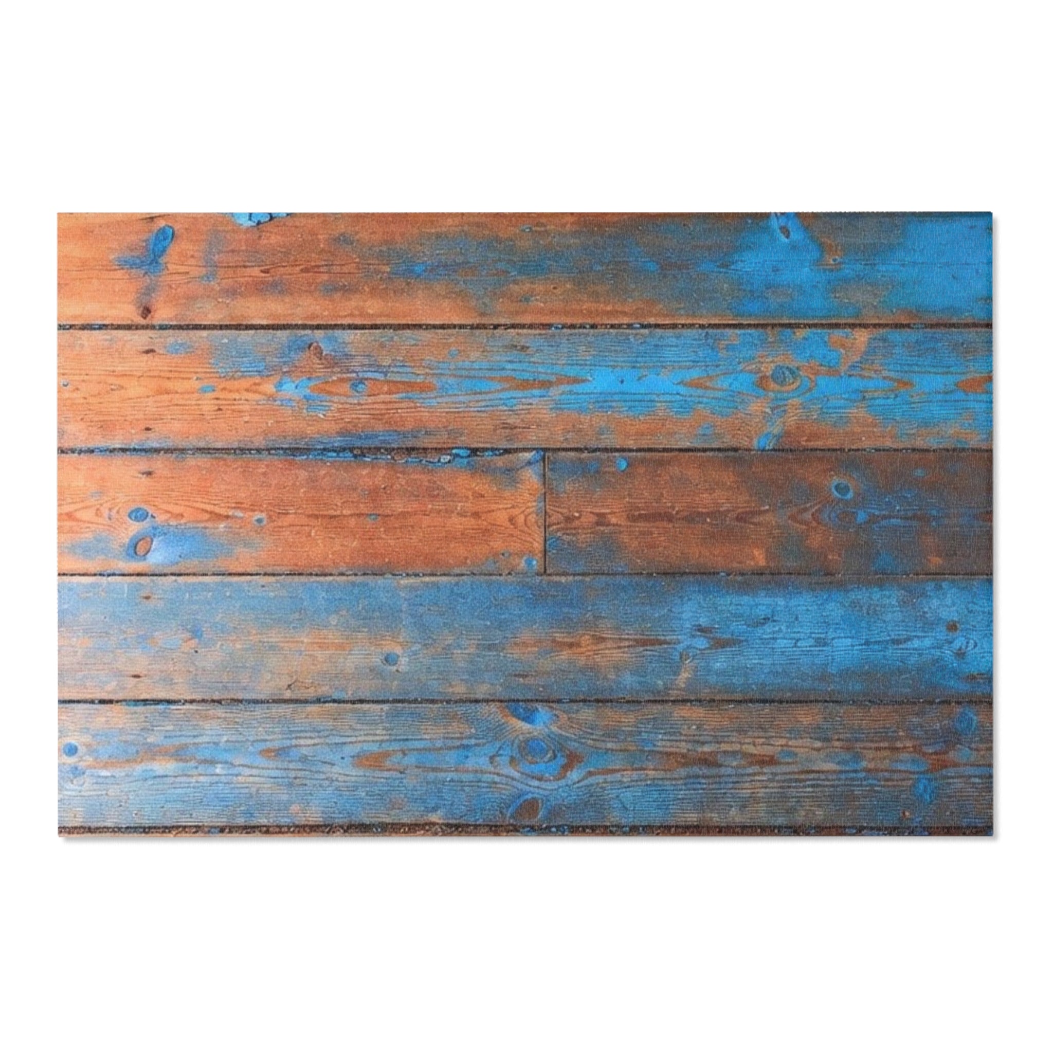 Rustic Blue Patina Wood Area Rug — Distressed Coastal Floor Decor