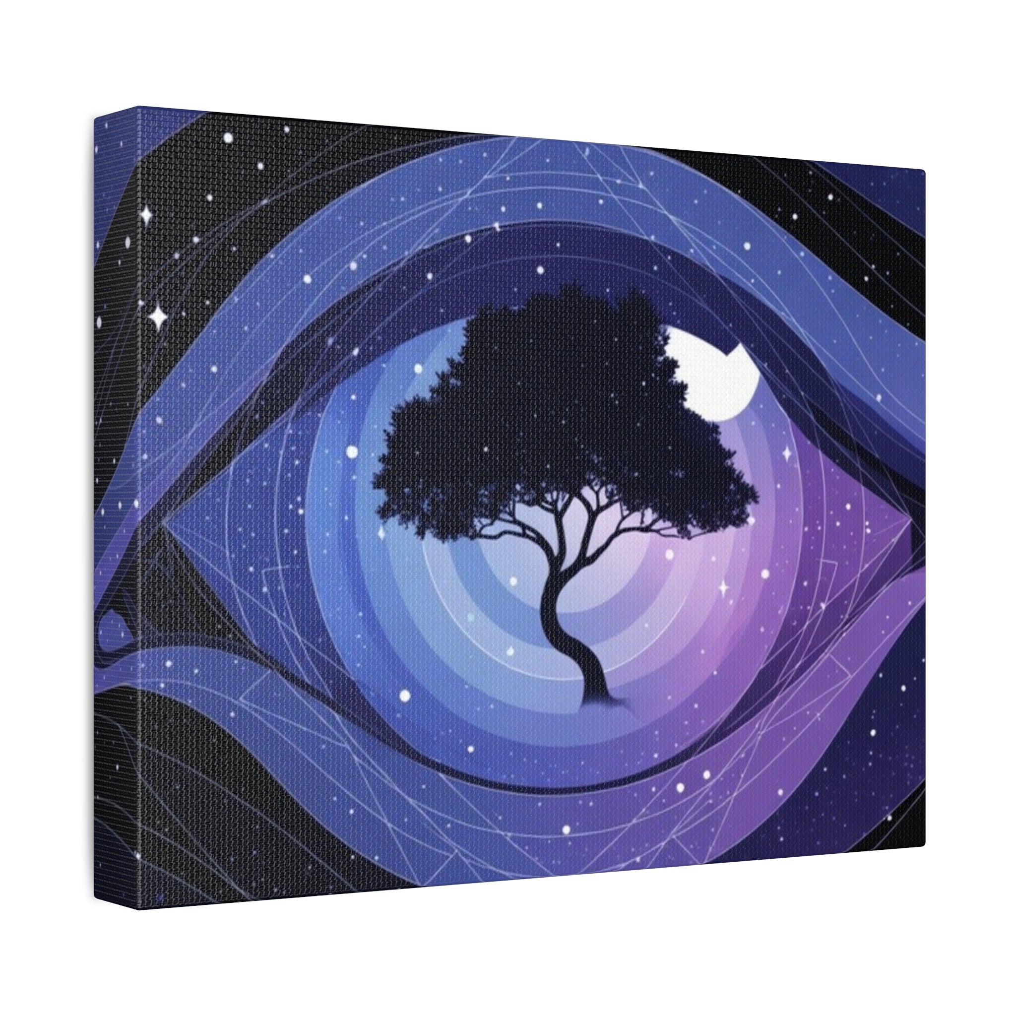 Night Tree Stretched Canvas Wall Art — Mystical Purple Galaxy Eye Design