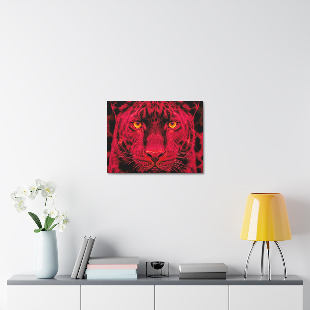 Red Panther Canvas Wall Art — Bold Neon Portrait Stretched Canvas