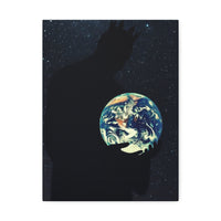 Earth Embrace Stretched Canvas — Cosmic Silhouette Wall Art