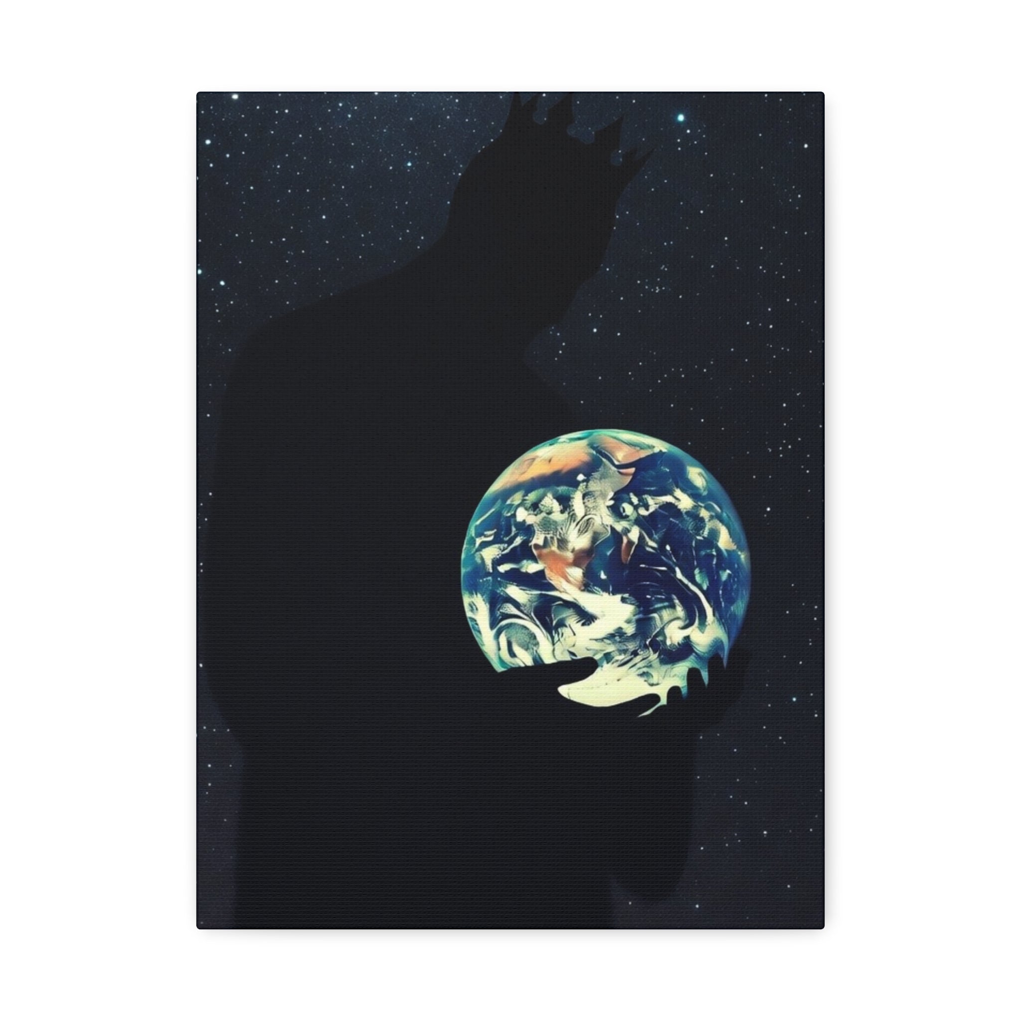 Earth Embrace Stretched Canvas — Cosmic Silhouette Wall Art