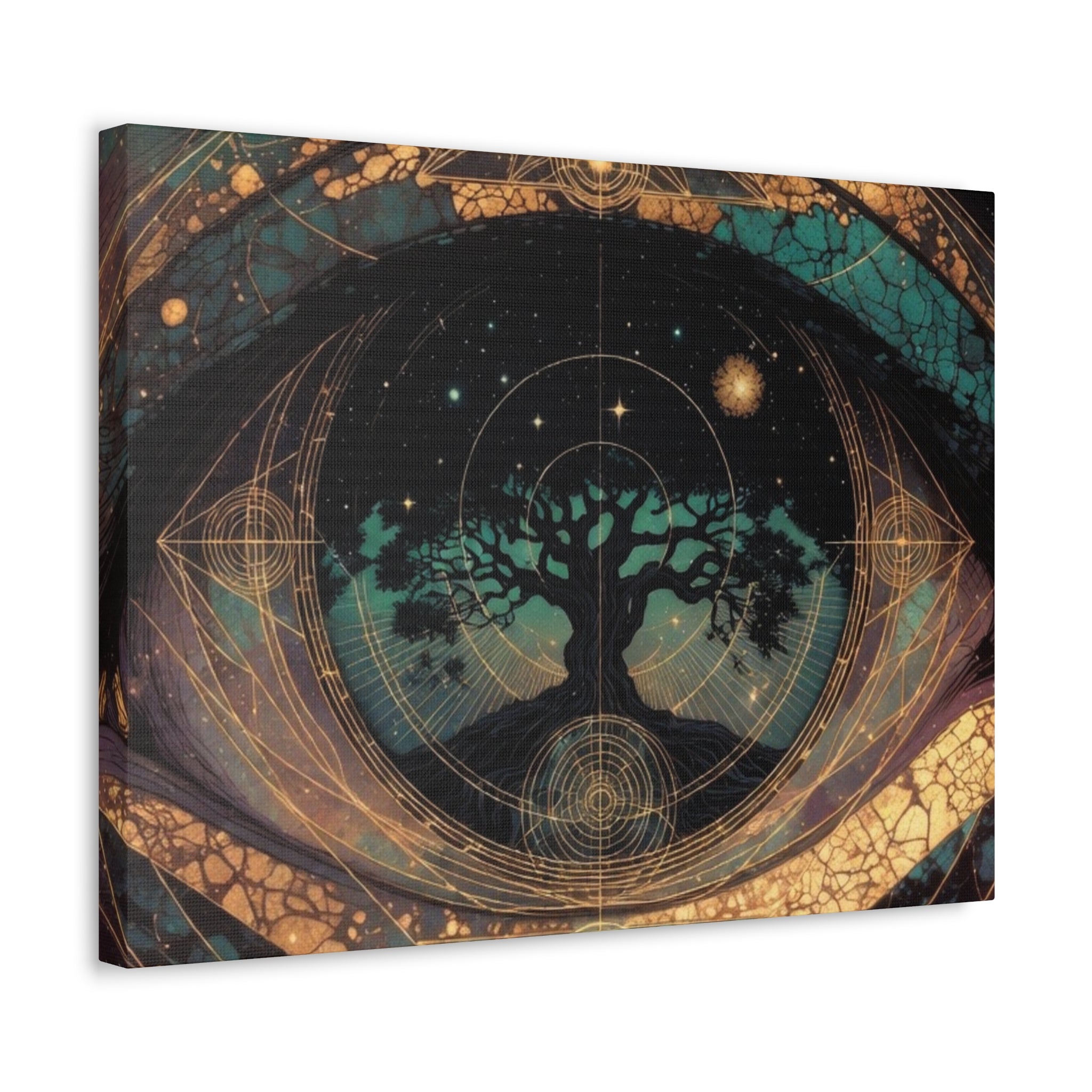 Mystic Tree of Life Stretched Canvas – Spiritual Cosmic Wall Art