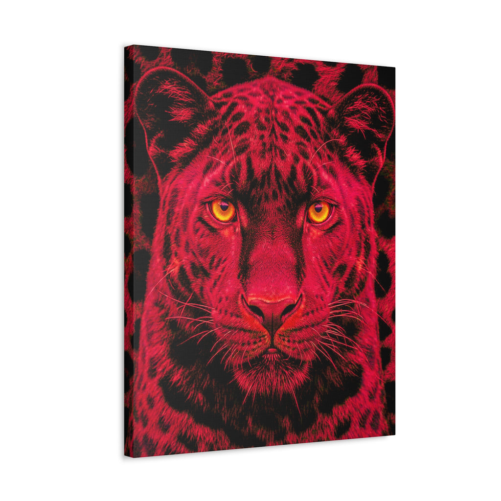Red Panther Canvas Wall Art — Bold Neon Portrait Stretched Canvas