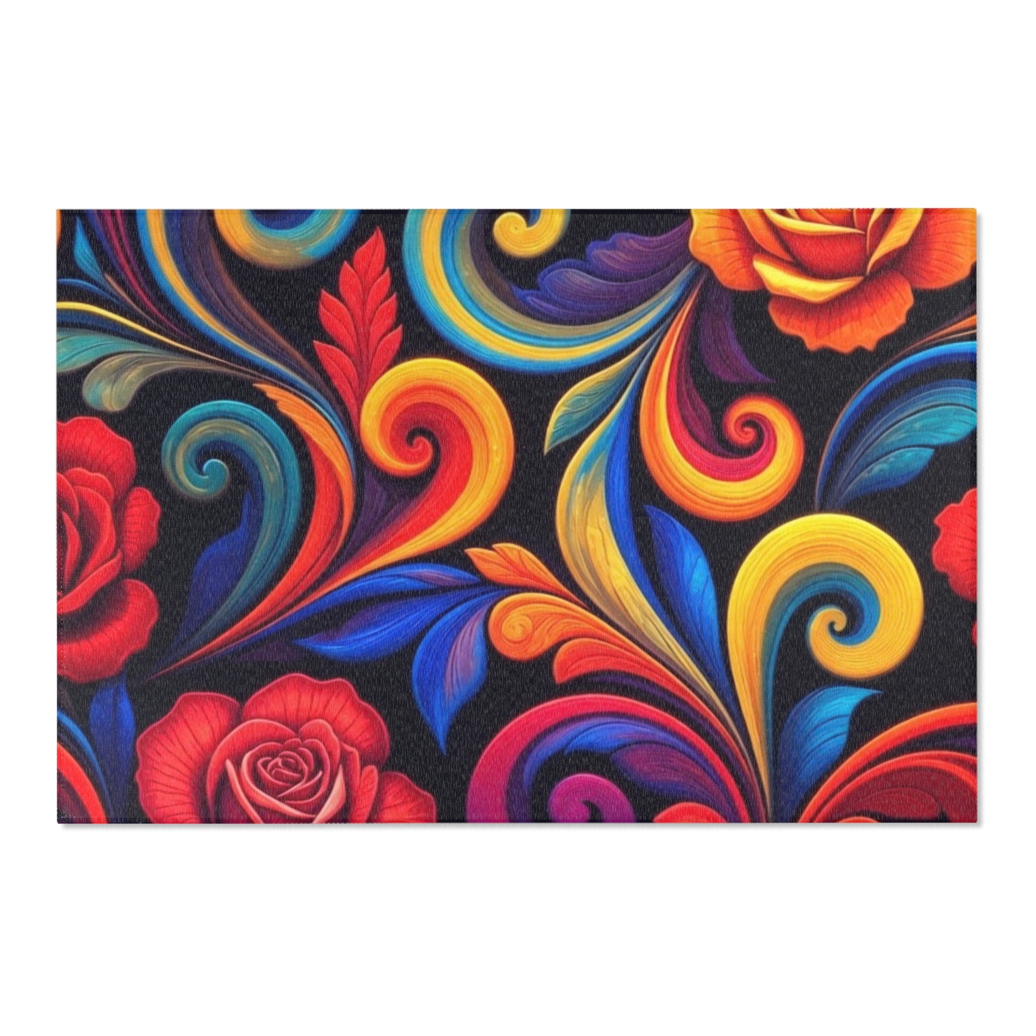 Vibrant Floral Swirl Area Rug — Colorful Rose Accent Rug