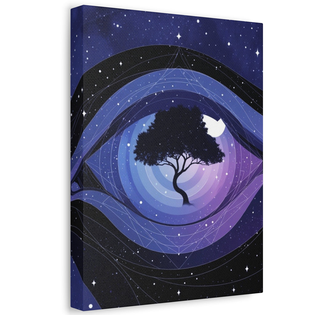 Night Tree Stretched Canvas Wall Art — Mystical Purple Galaxy Eye Design