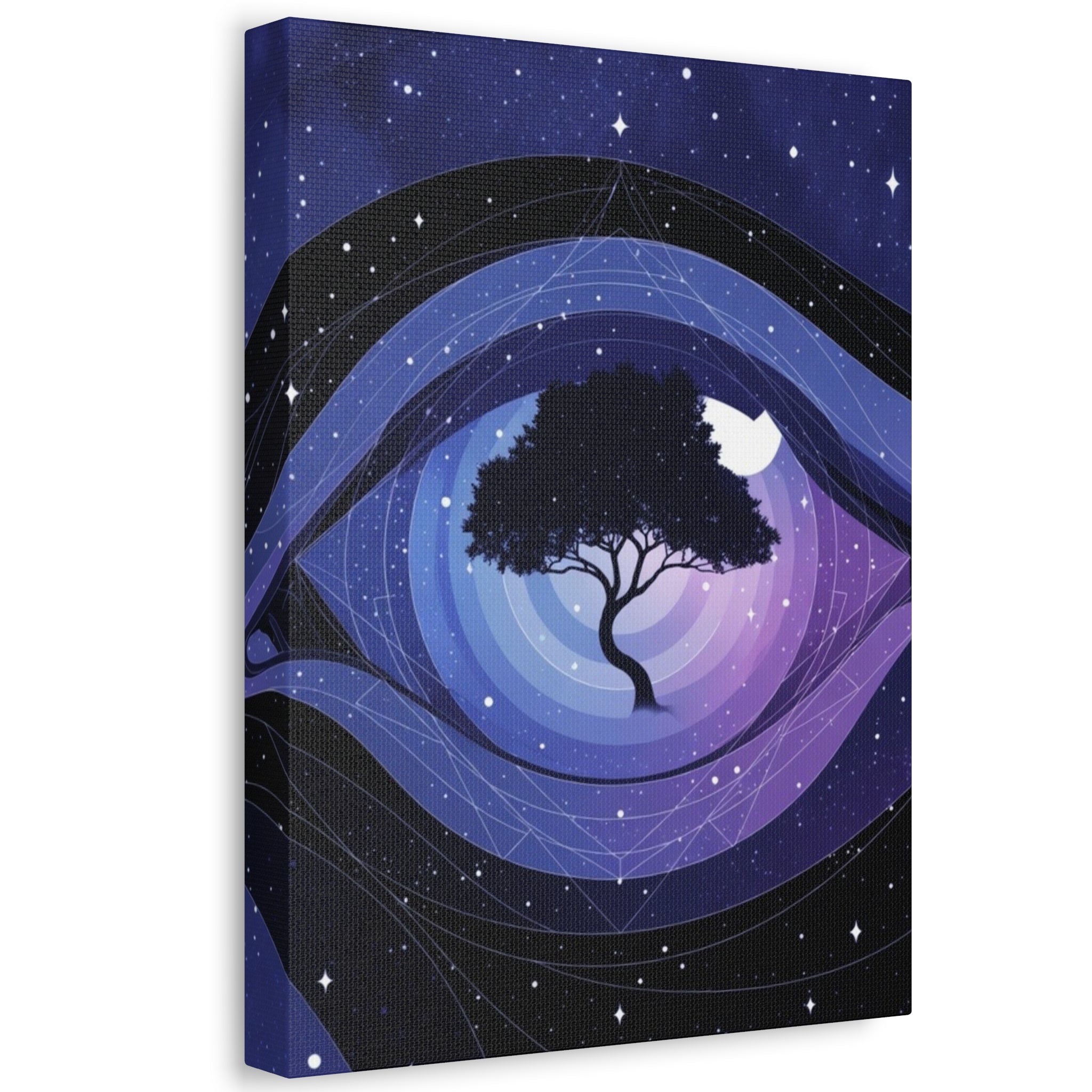 Night Tree Stretched Canvas Wall Art — Mystical Purple Galaxy Eye Design