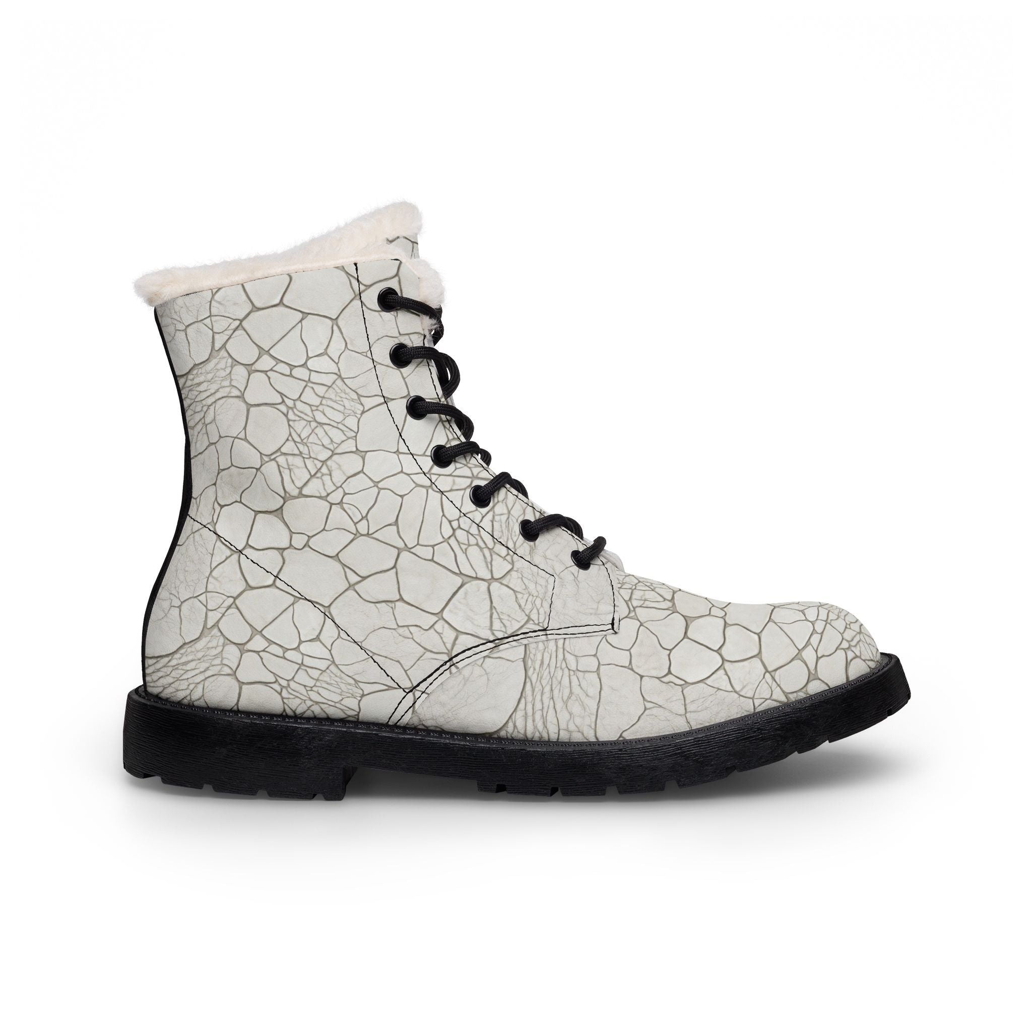 Women's Cracked White Fur Lined Leather Boots