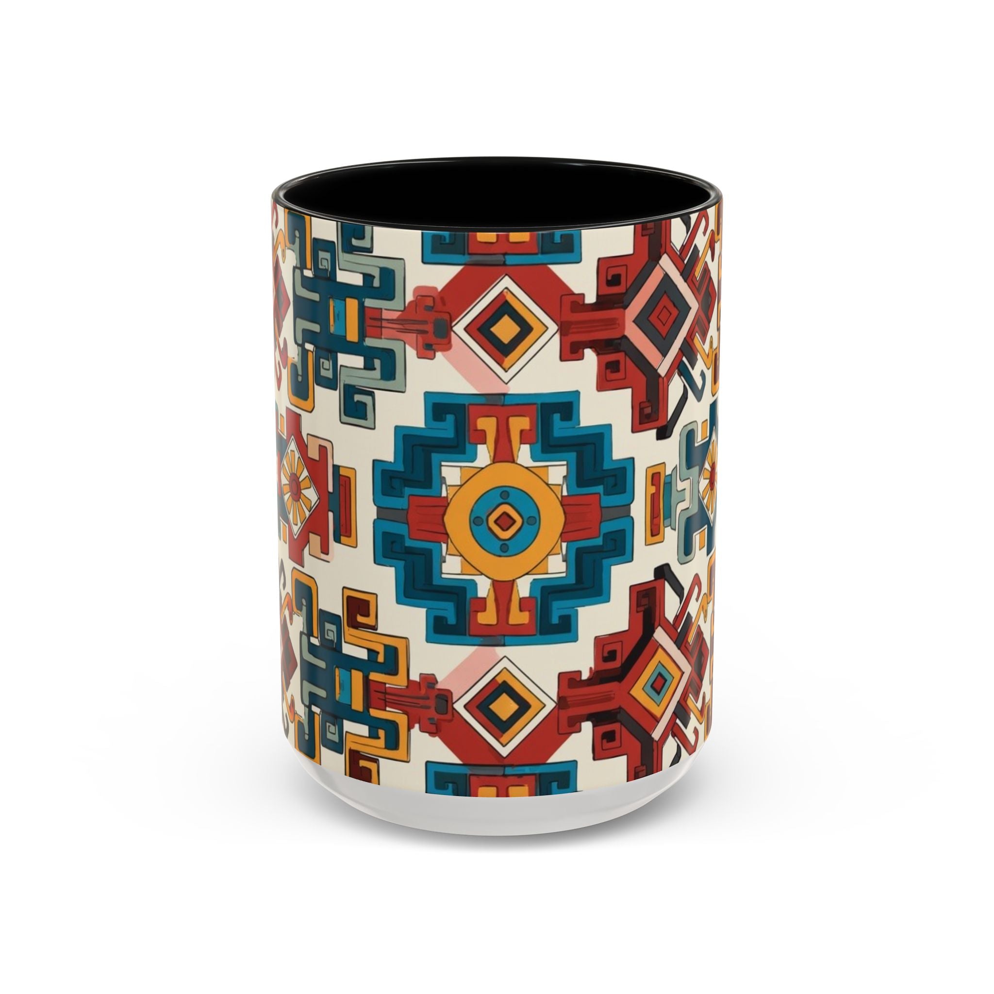 Southwestern Geometric Accent Mug — Color Interior Ceramic Coffee Cup