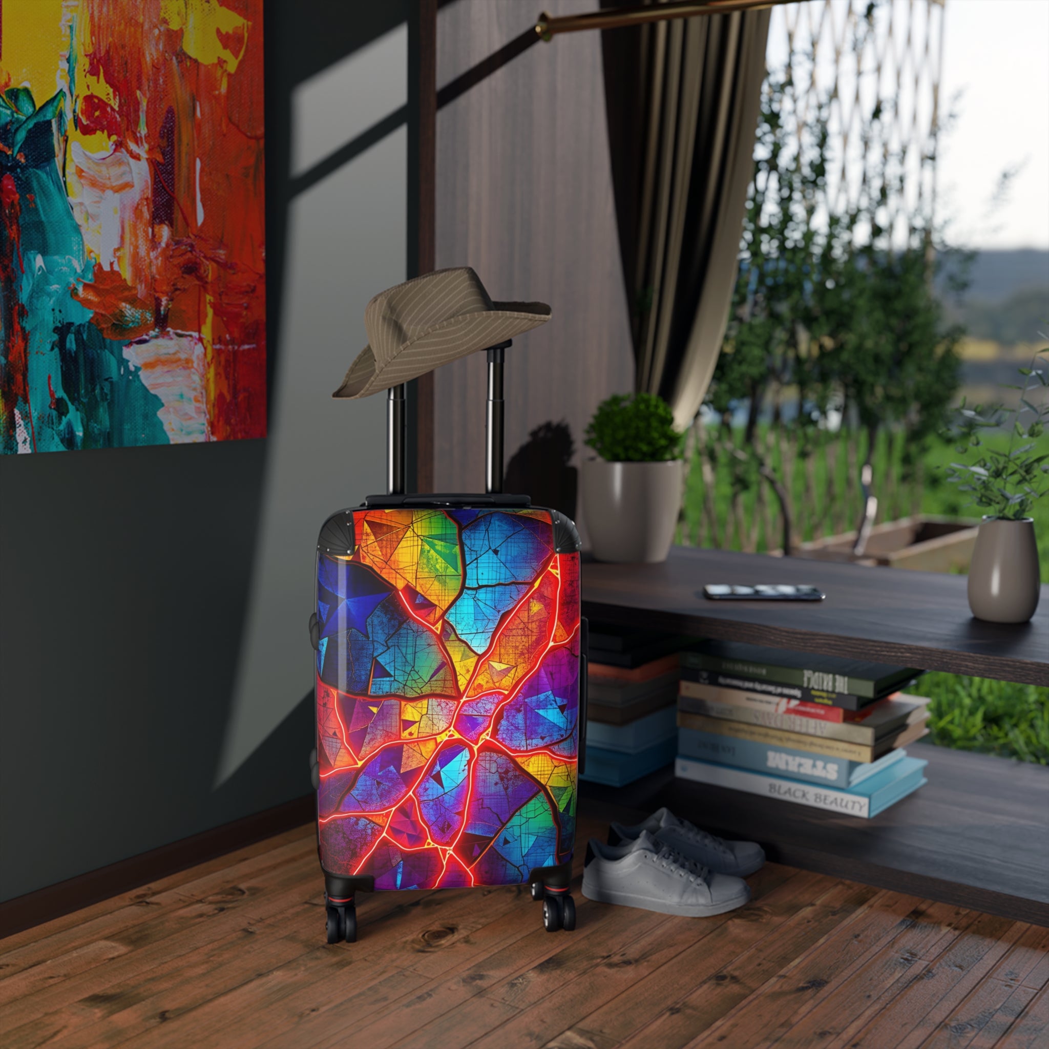 Colorful Cracked Glass Carry-On Suitcase — Vibrant Abstract Travel Luggage