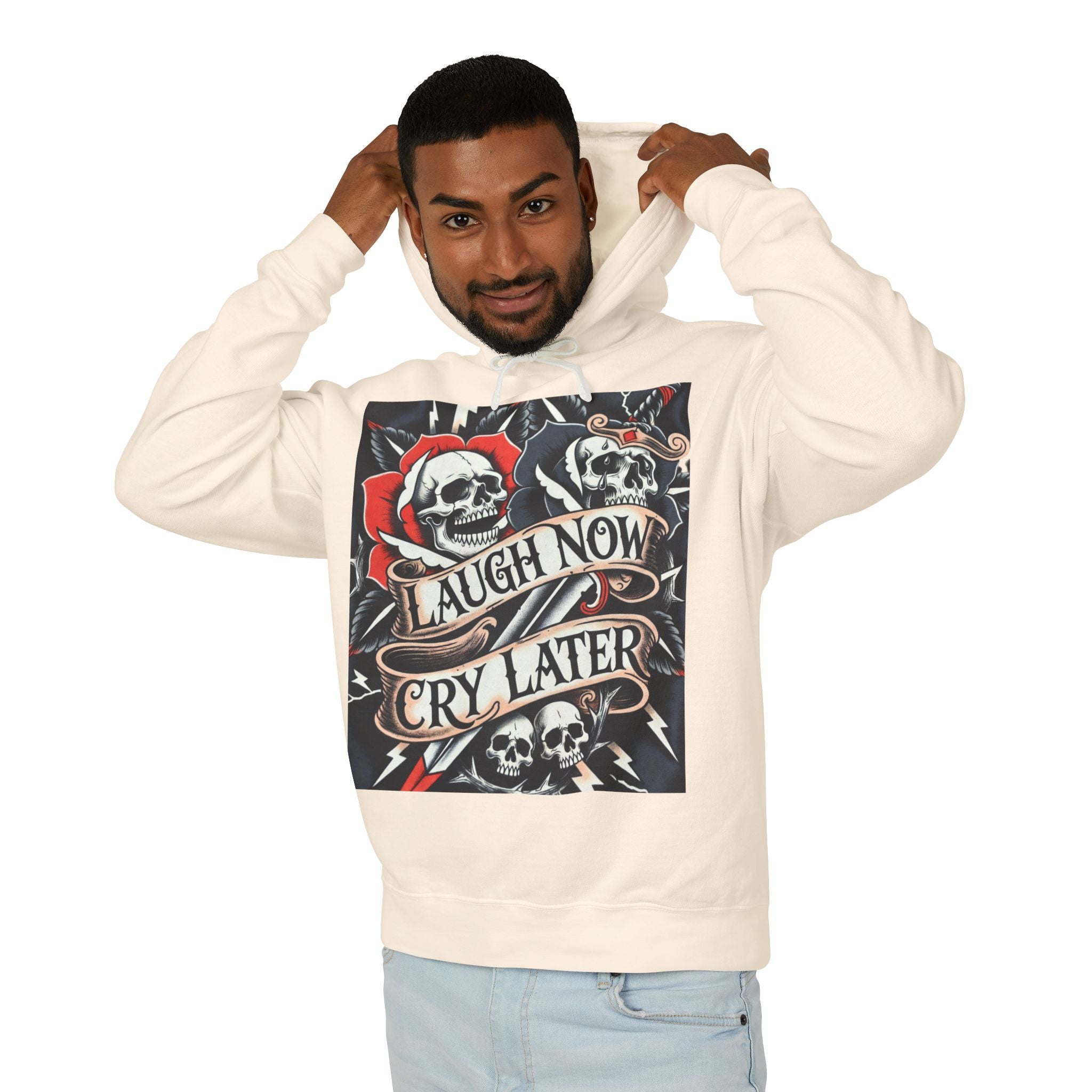 Laugh Now Cry Later Skull Hoodie — Vintage Rose Graphic