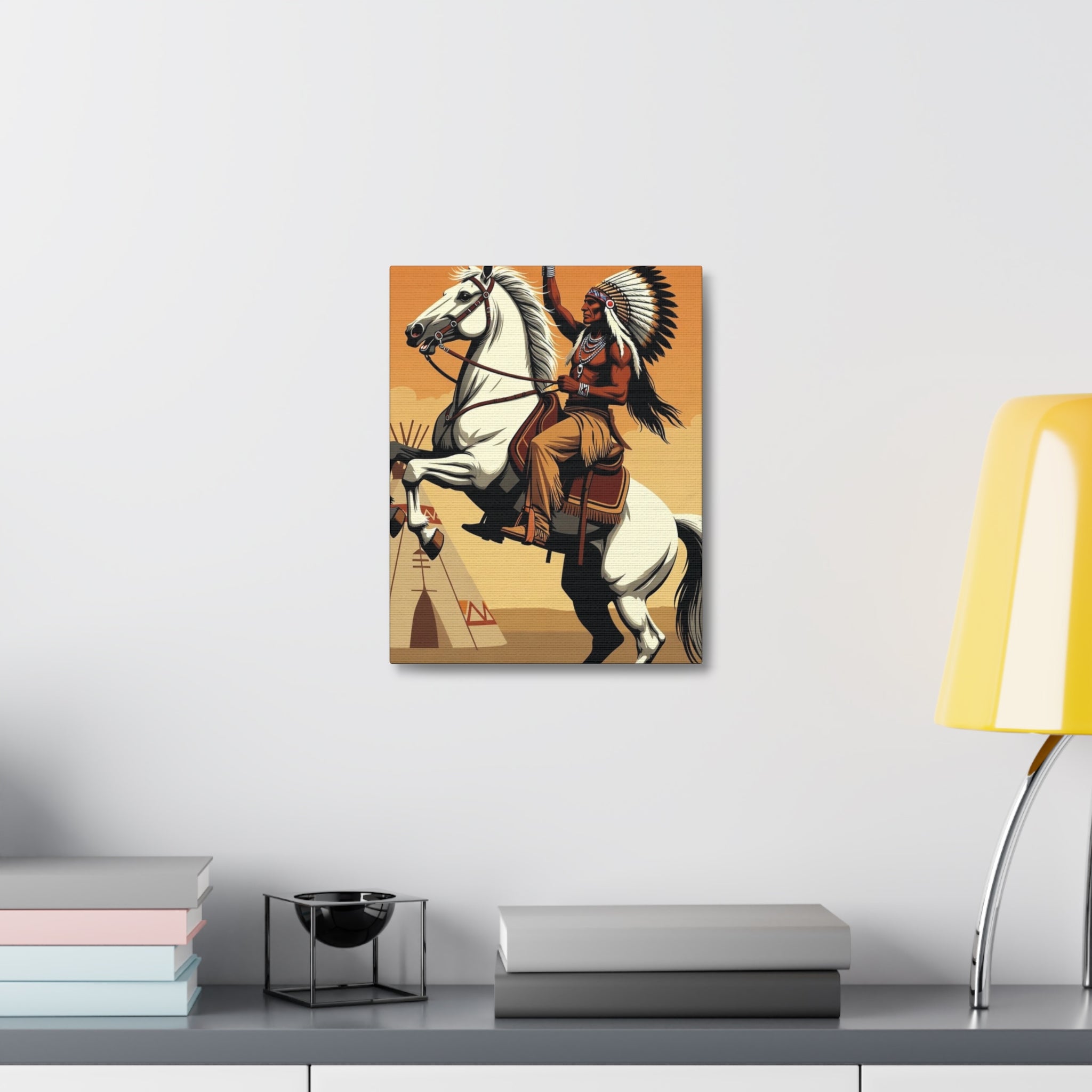 Aboriginal American Warrior on Horse — Stretched Canvas Wall Art