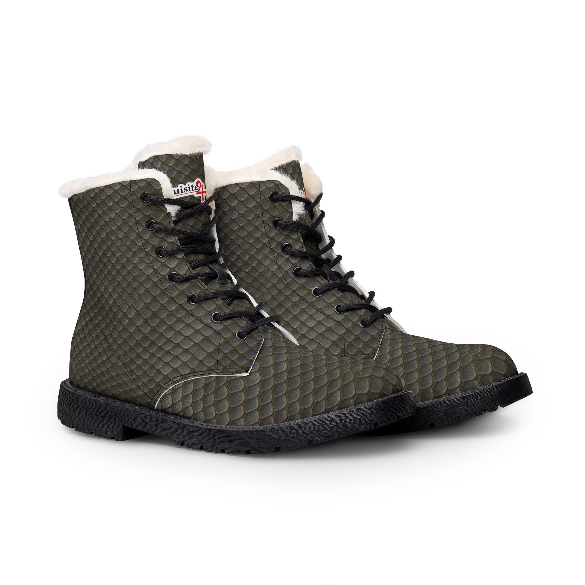 Women's Gray Quilt Print Leather Fur-Lined Boots
