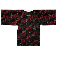 Rose Pattern Kimono Robe — Dark Floral Lounge Wrap