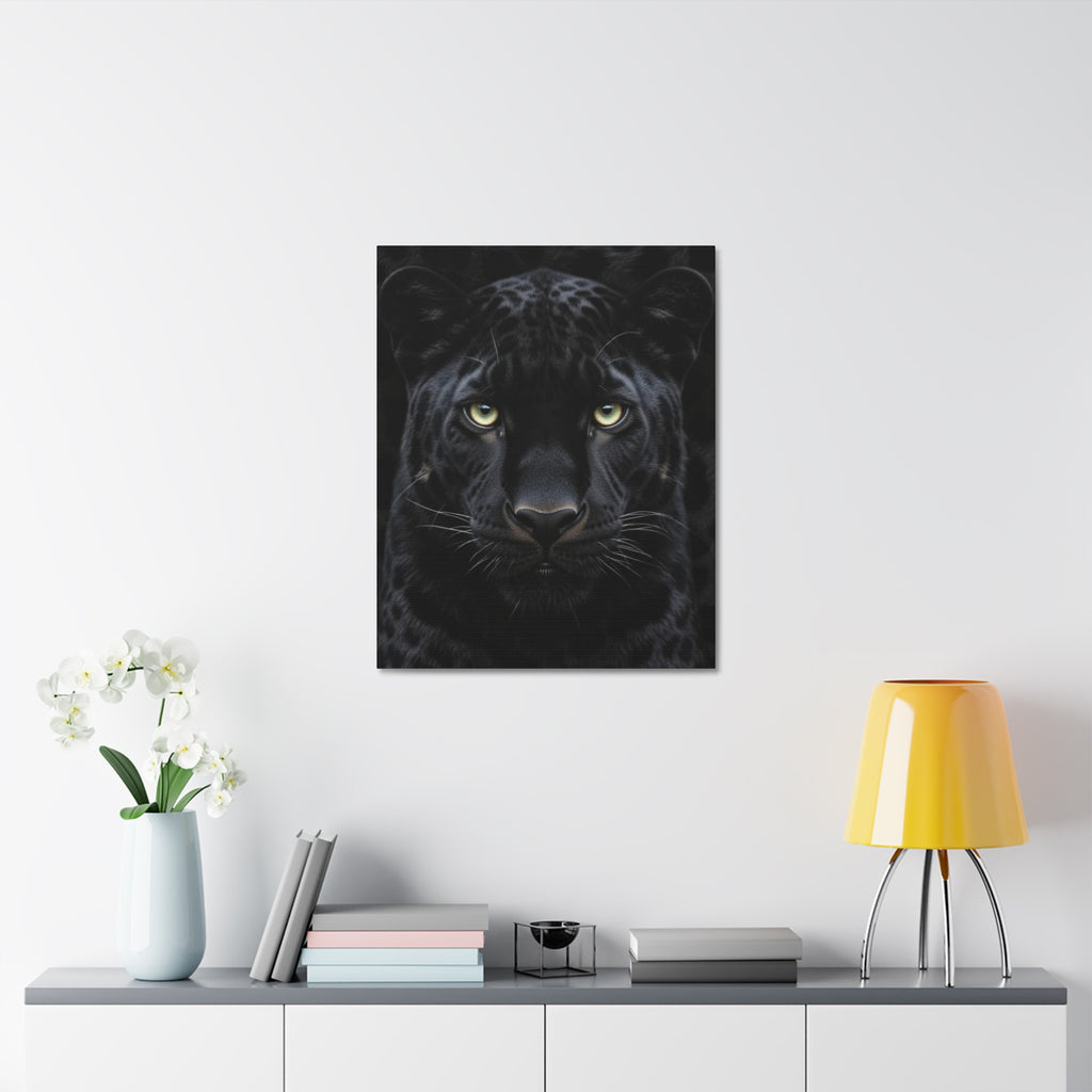 Black Panther Wall Canvas — Intense Close-Up Stretched Canvas Art
