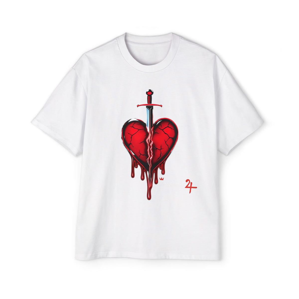 Oversized Graphic Tee — Bleeding Heart with Sword Design