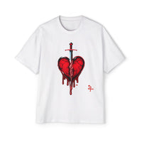 Oversized Graphic Tee — Bleeding Heart with Sword Design