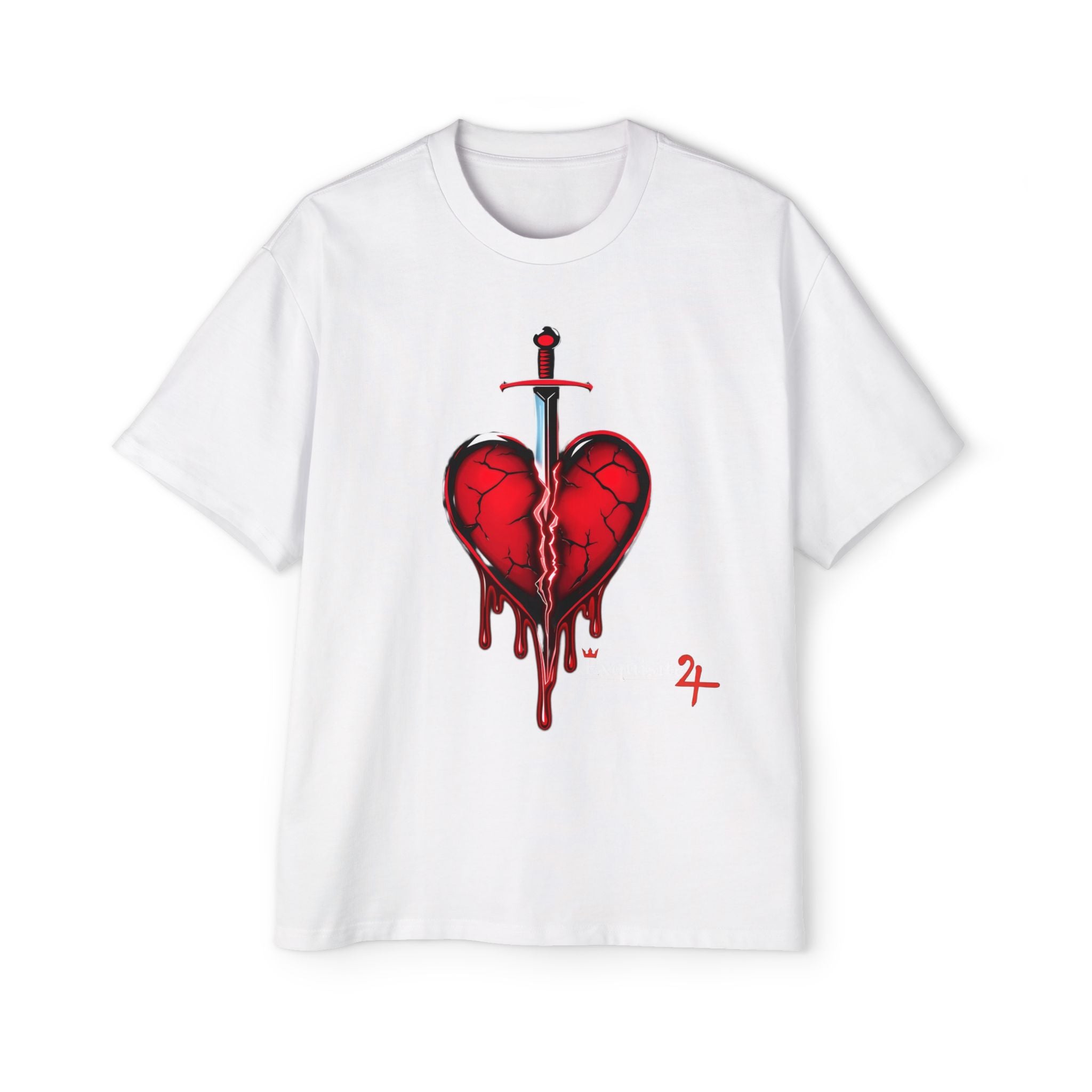 Oversized Graphic Tee — Bleeding Heart with Sword Design