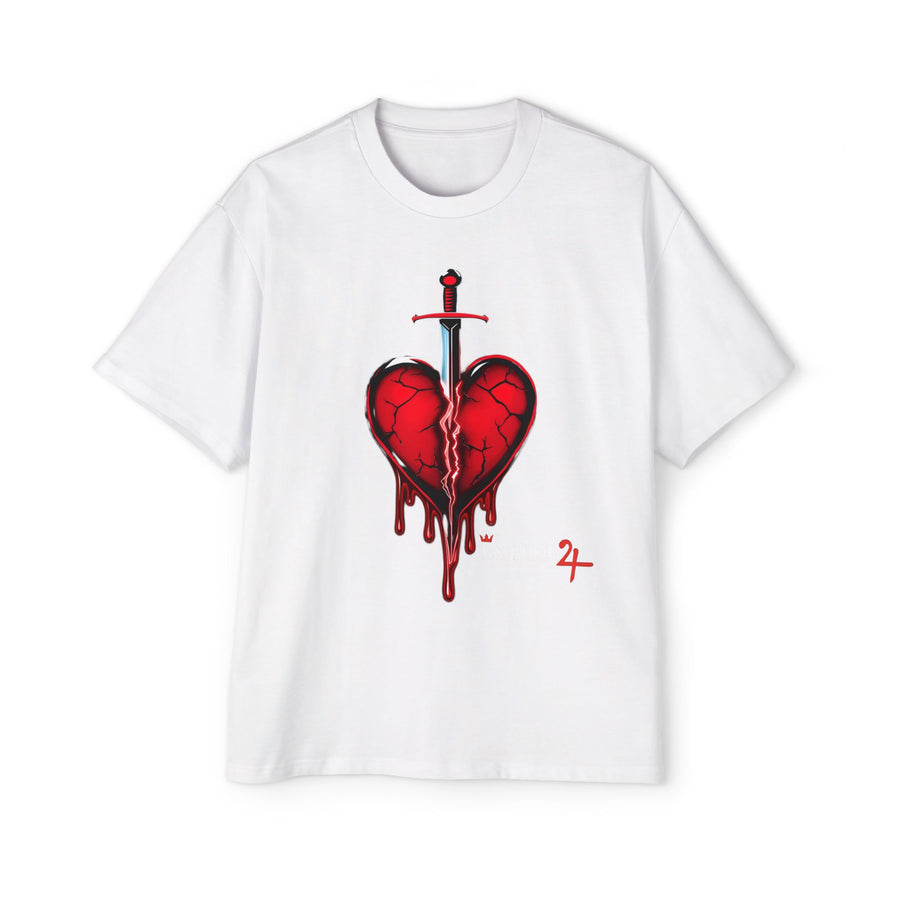 Oversized Graphic Tee — Bleeding Heart with Sword Design