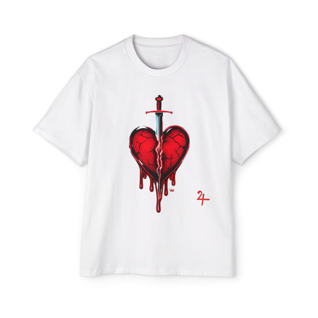 Oversized Graphic Tee — Bleeding Heart with Sword Design