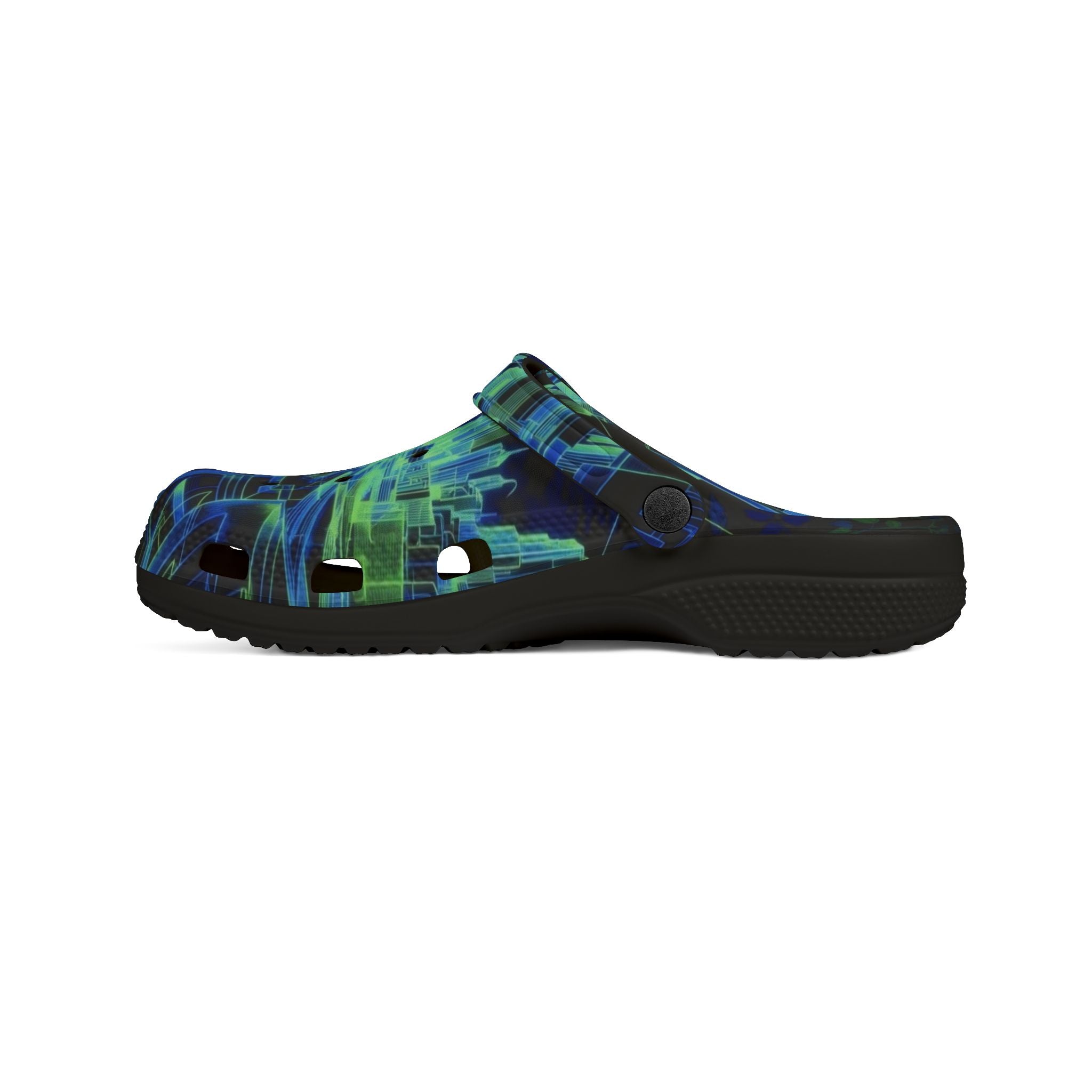 Blue Green Abstract Tech Pattern EVA Foam Clogs