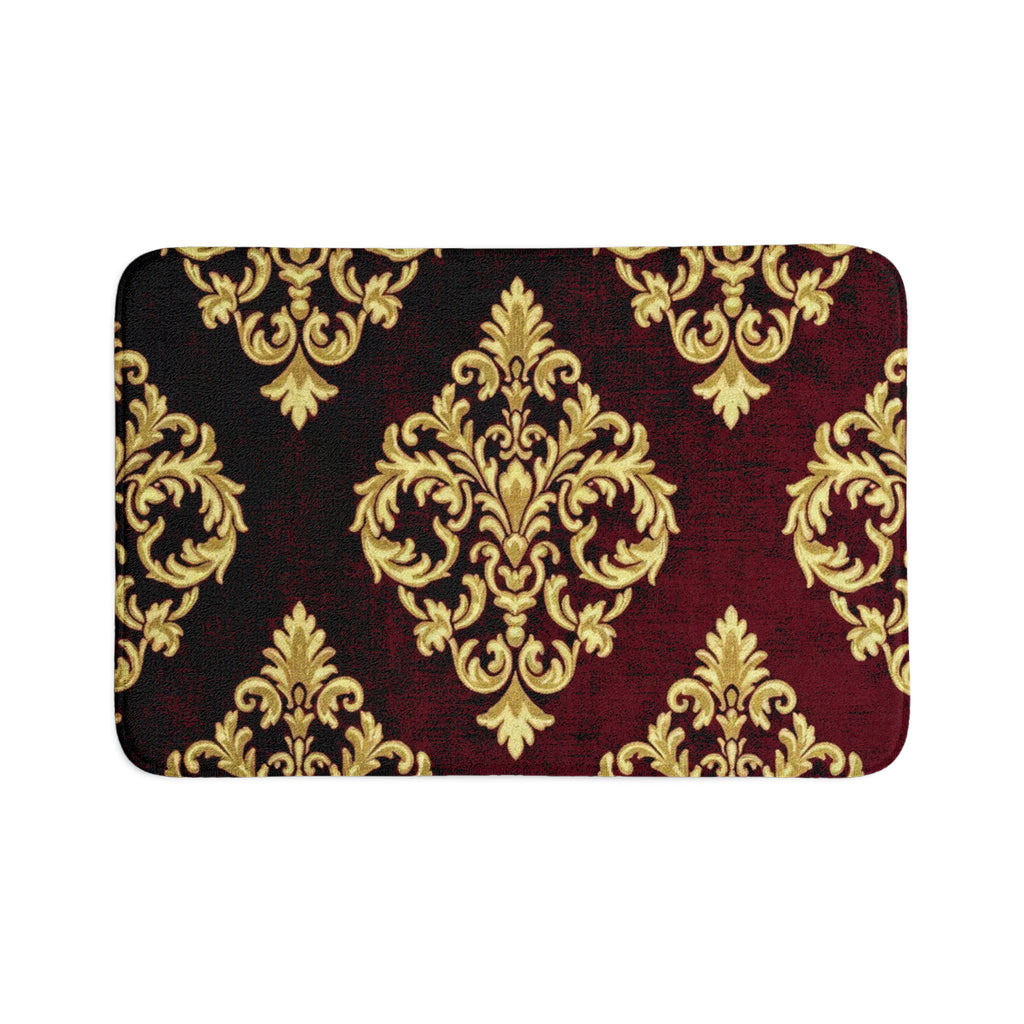 Damask Burgundy Toilet Three-Piece Set — Elegant Gold Pattern Bath Rug & Lid Cover